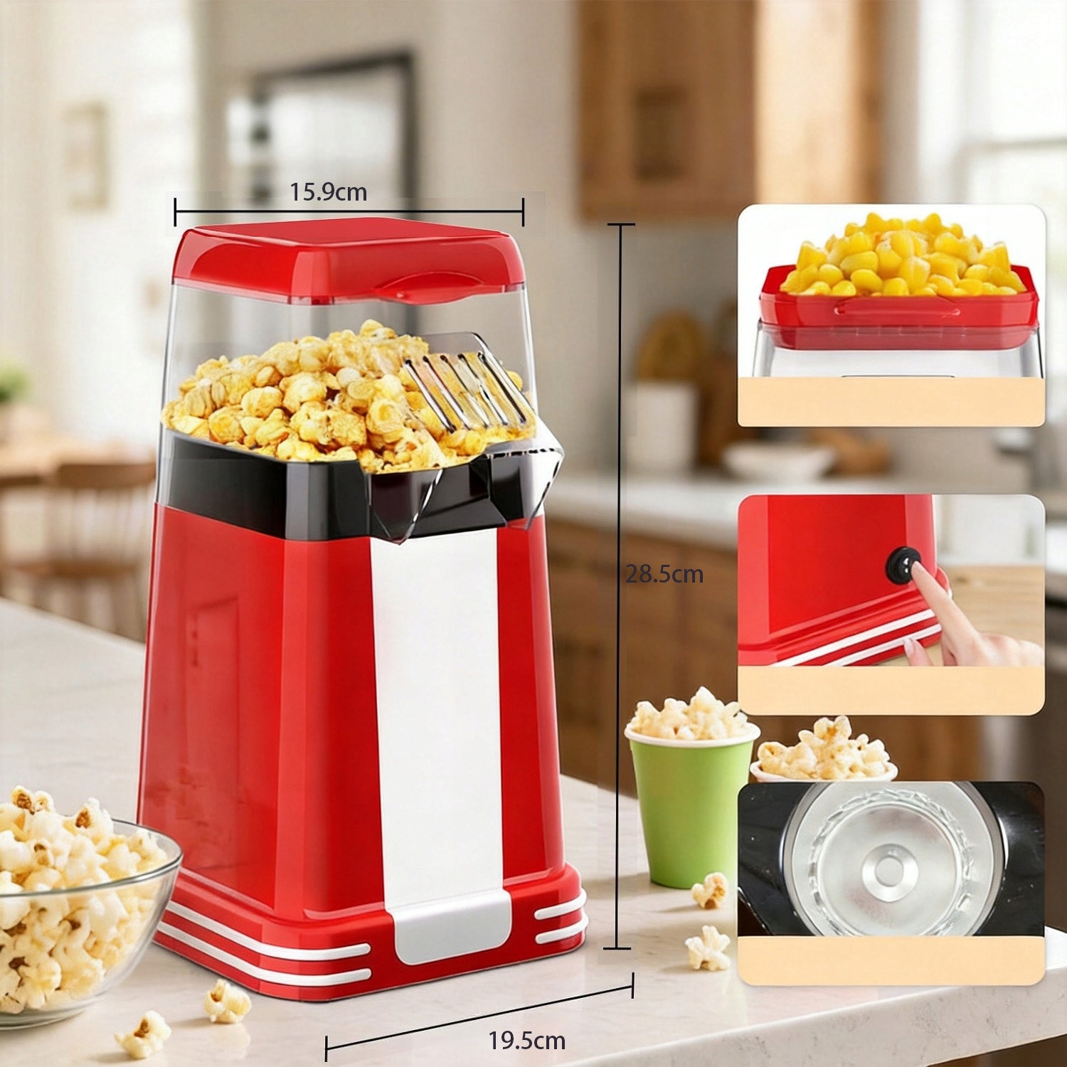 ELECTRIC POPCORN MACHINE WITHOUT OIL WITH HOT AIR CIRCULATION Dominant color red