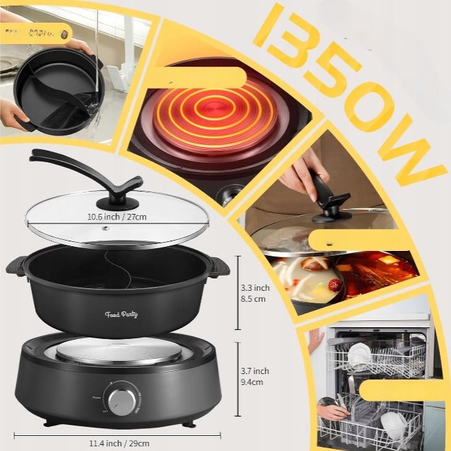 ELECTRIC POT HOT POT 4L DOUBLE-SIDED FONDUE 1350W SET Brand no brand