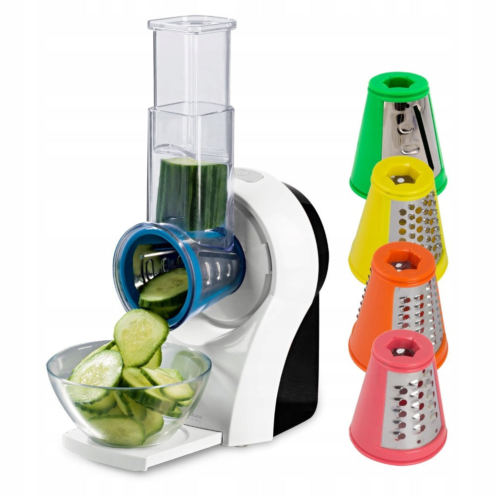 ELECTRIC POTATO CHEESE VEGETABLE SHREDDER MACHINE 5 GRATER OVERLAYS Packaging status original