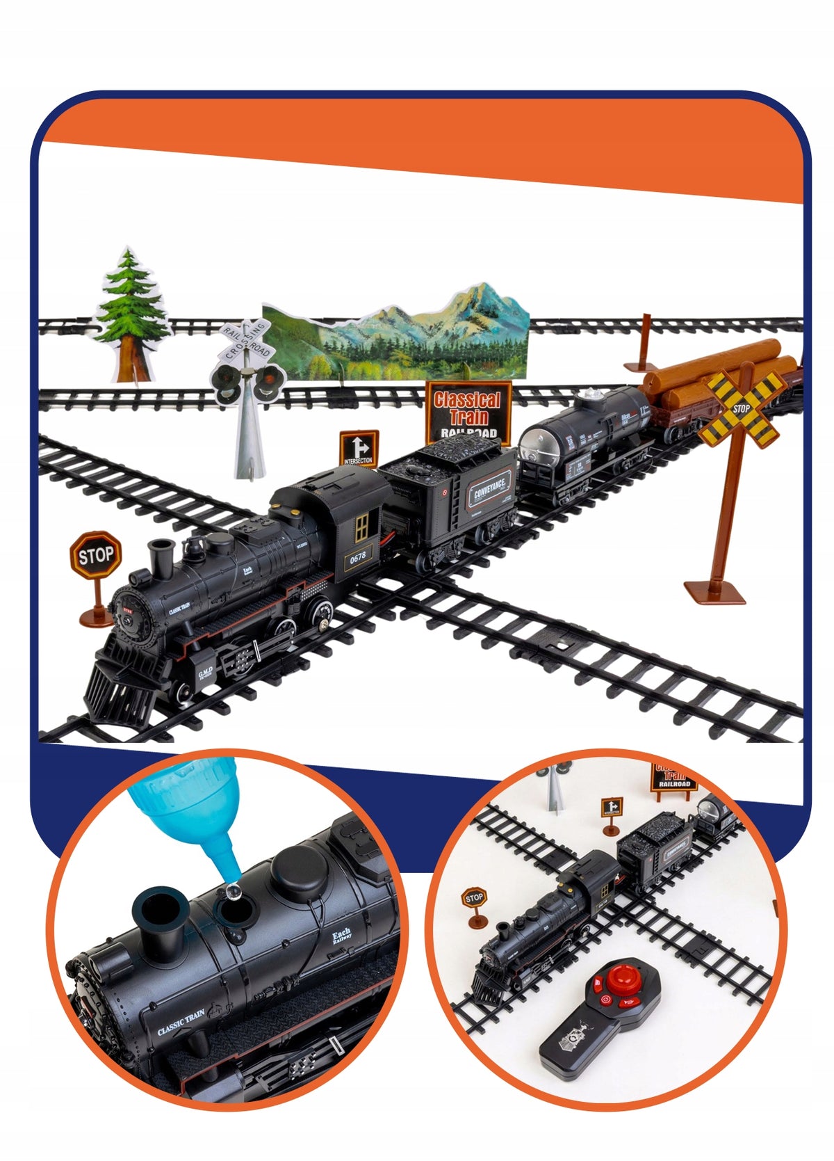 ELECTRIC QUEUE RAIL KING TRACK SMOKE FROM CHIMNEY REMOTE CONTROL LIGHT SOUNDS Kid's age 3＋ years