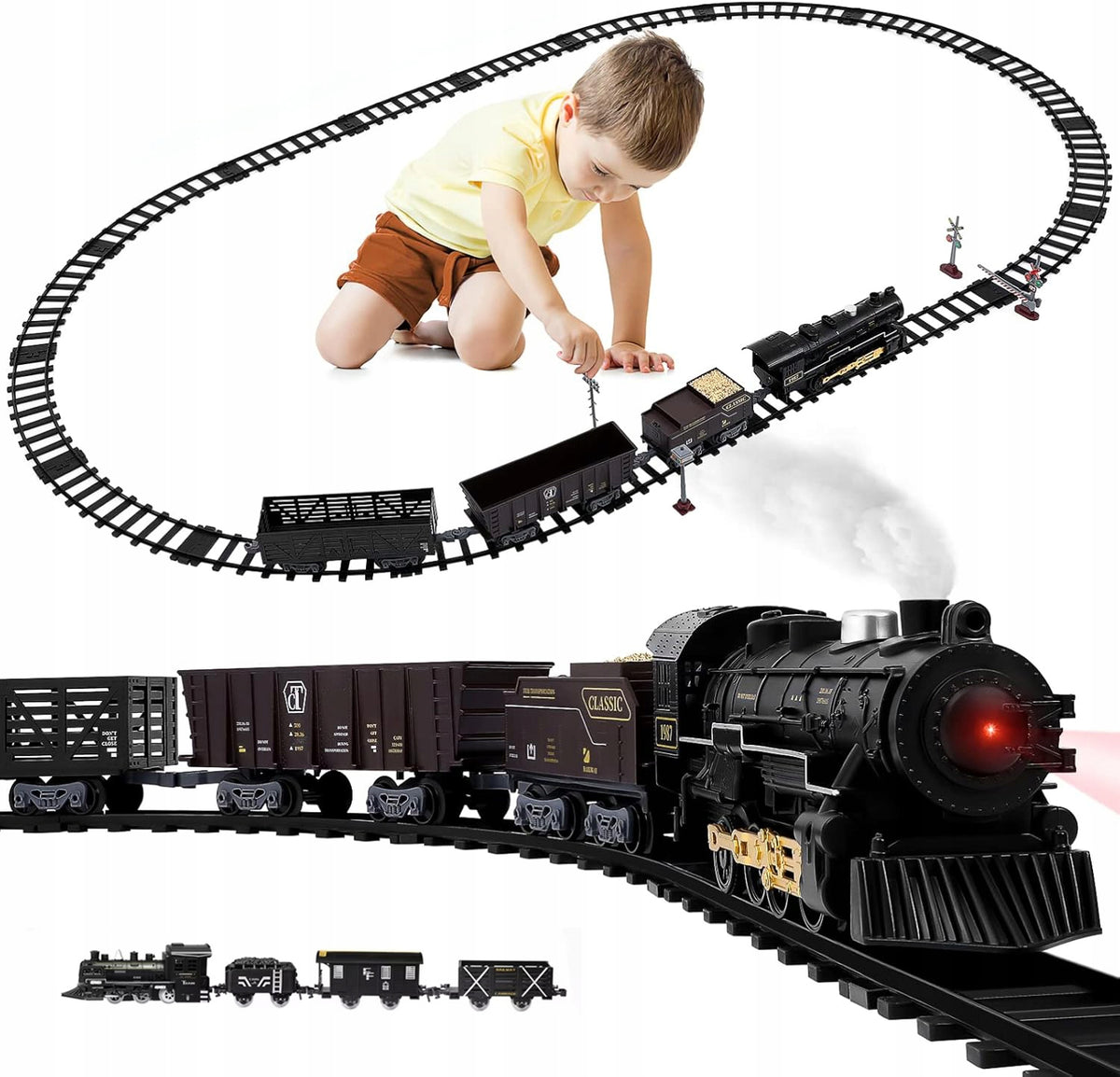 ELECTRIC RAILWAY LOCOMOTIVE STEAM LOCOMOTIVE CIUCHCIA TRACKS 4 WAGONS SMOKE AND SOUNDS
