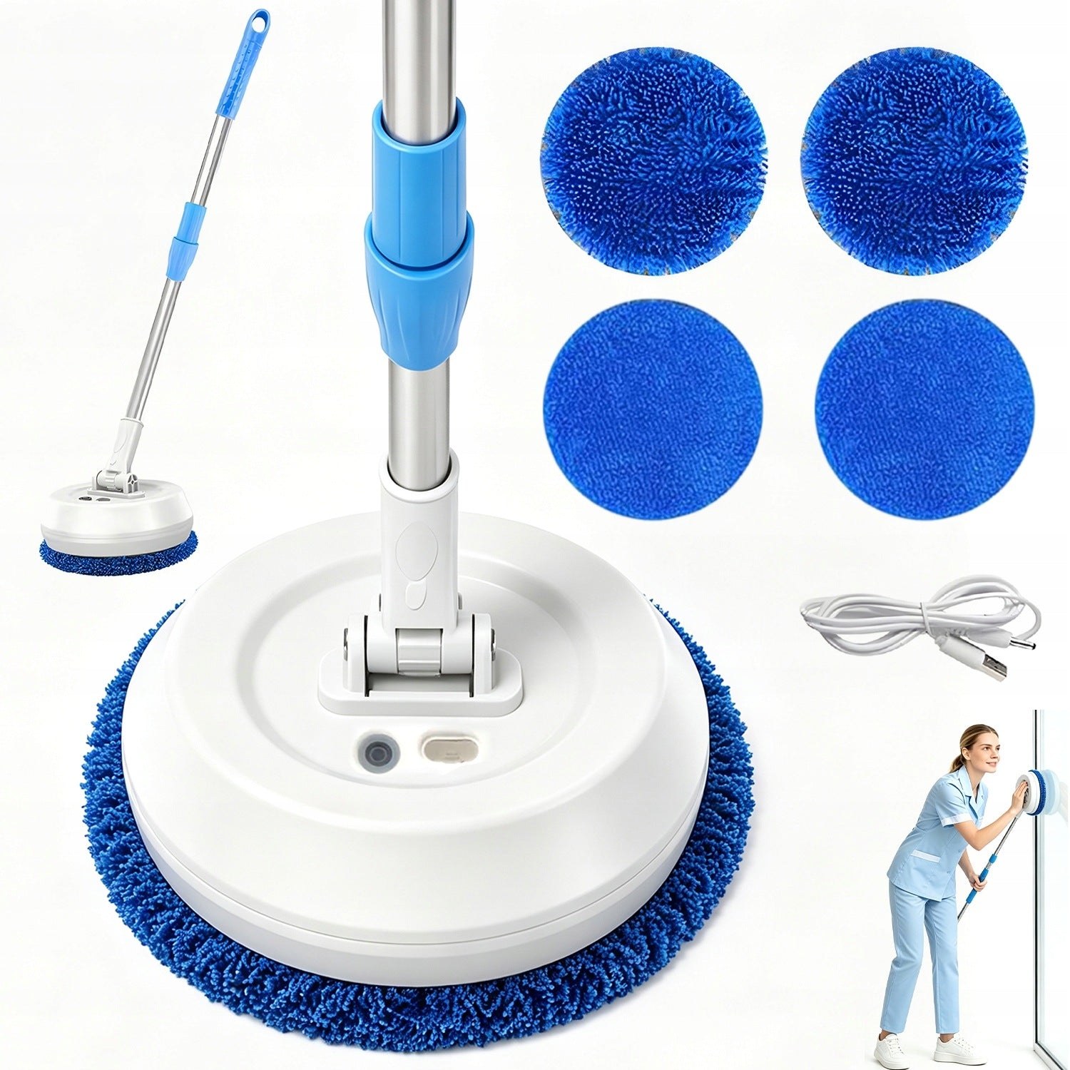 ELECTRIC ROTARY MOP FOR FLOORS AND CEILINGS WITH TELESCOPIC BAR