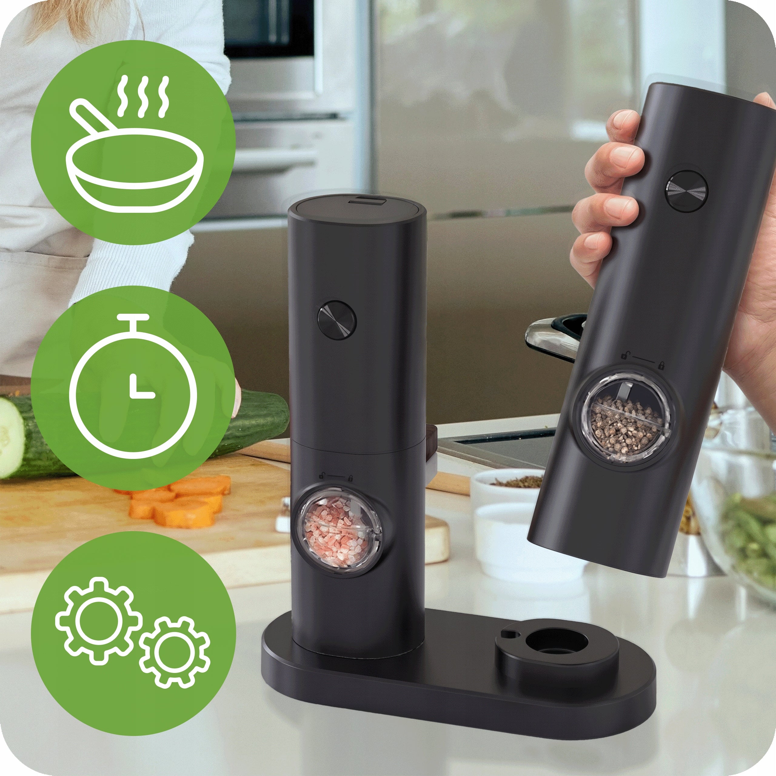 ELECTRIC SALT AND PEPPER SPICE GRINDER ADJUSTABLE SET OF 2 Packaging status original