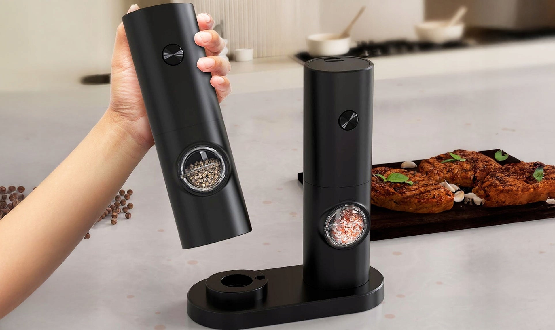 ELECTRIC SALT PEPPER GRINDER SET OF 2 AUTOMATIC BATTERY OPERATED Brand MEMFLOW