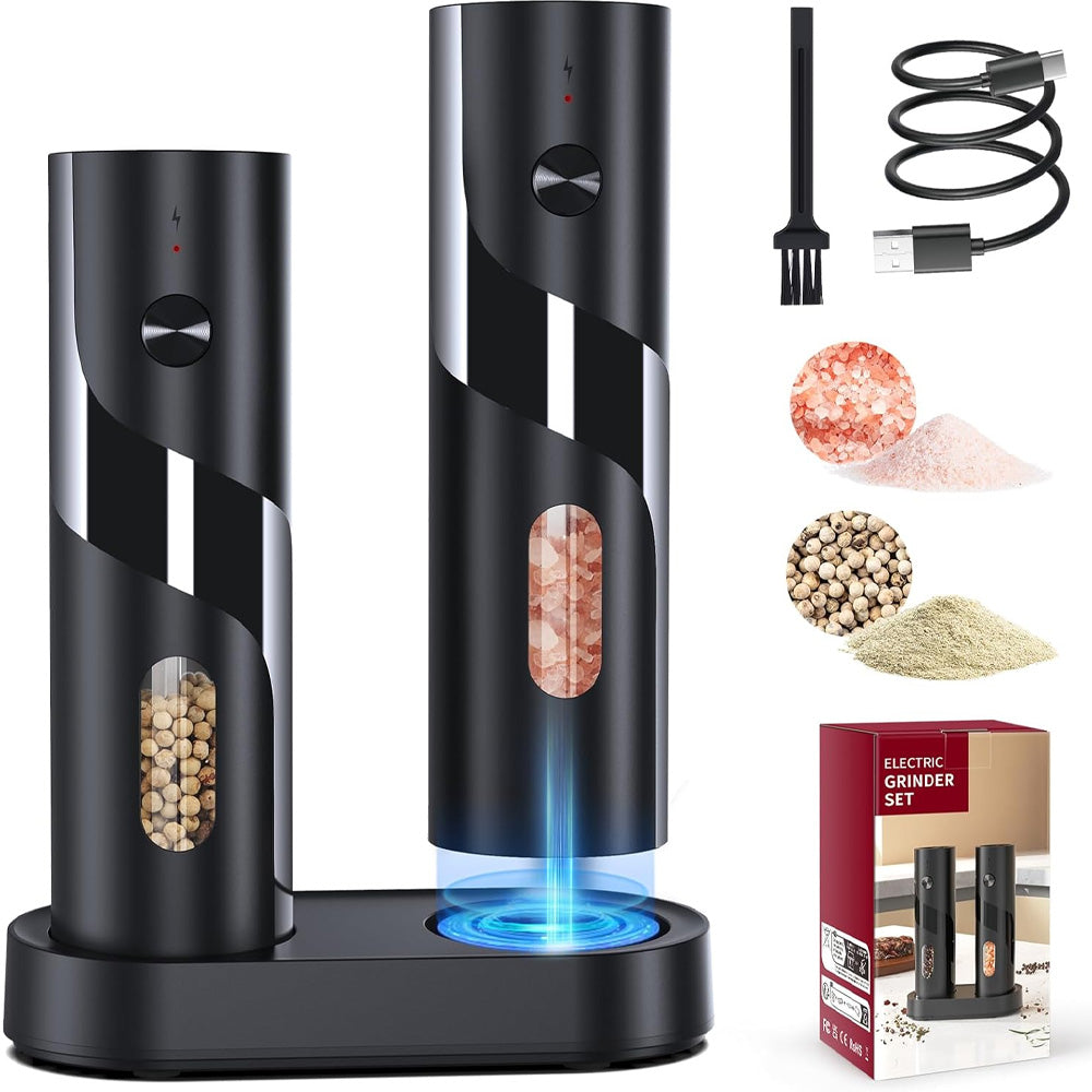 ELECTRIC SALT PEPPER GRINDER SET OF 2 AUTOMATIC WITH STAND
