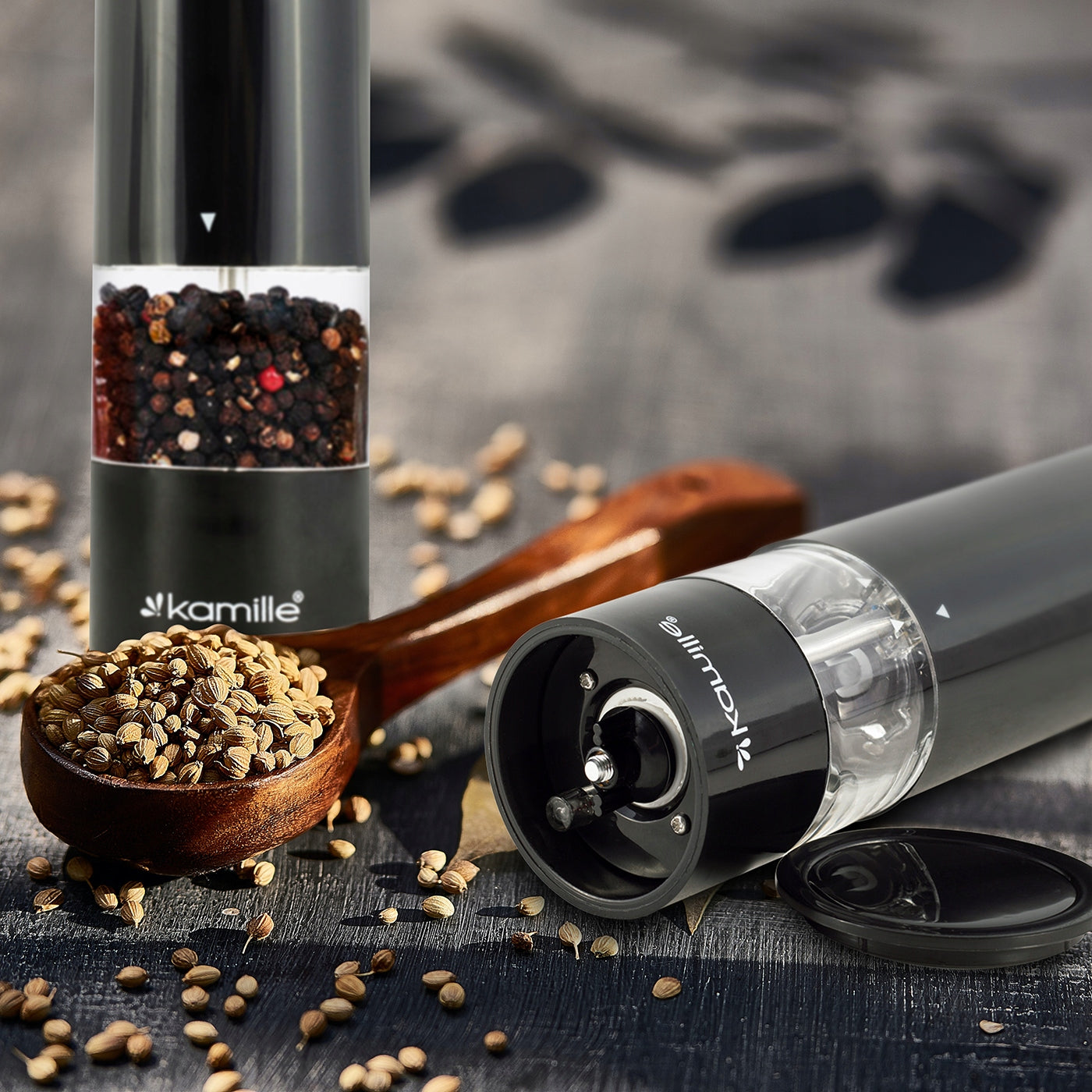 ELECTRIC SALT PEPPER GRINDER SPICES strong ceramic KAMILLE Packaging status original
