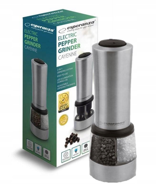 ELECTRIC SALT PEPPER GRINDER STAINLESS STEEL 2IN1 Packaging status original