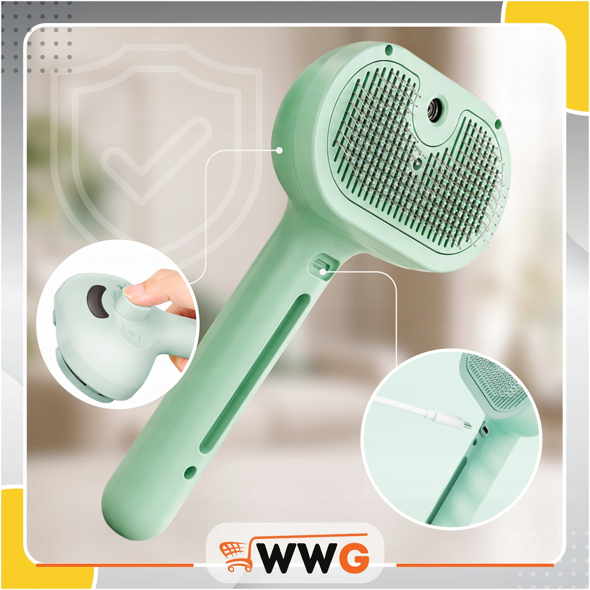 ELECTRIC SELF-CLEANING DOG STEAM BRUSH FOR HAIR CARE Manufacturer code SZCZOTKA PAROWA DLA KOTA PSA WWG POLAND