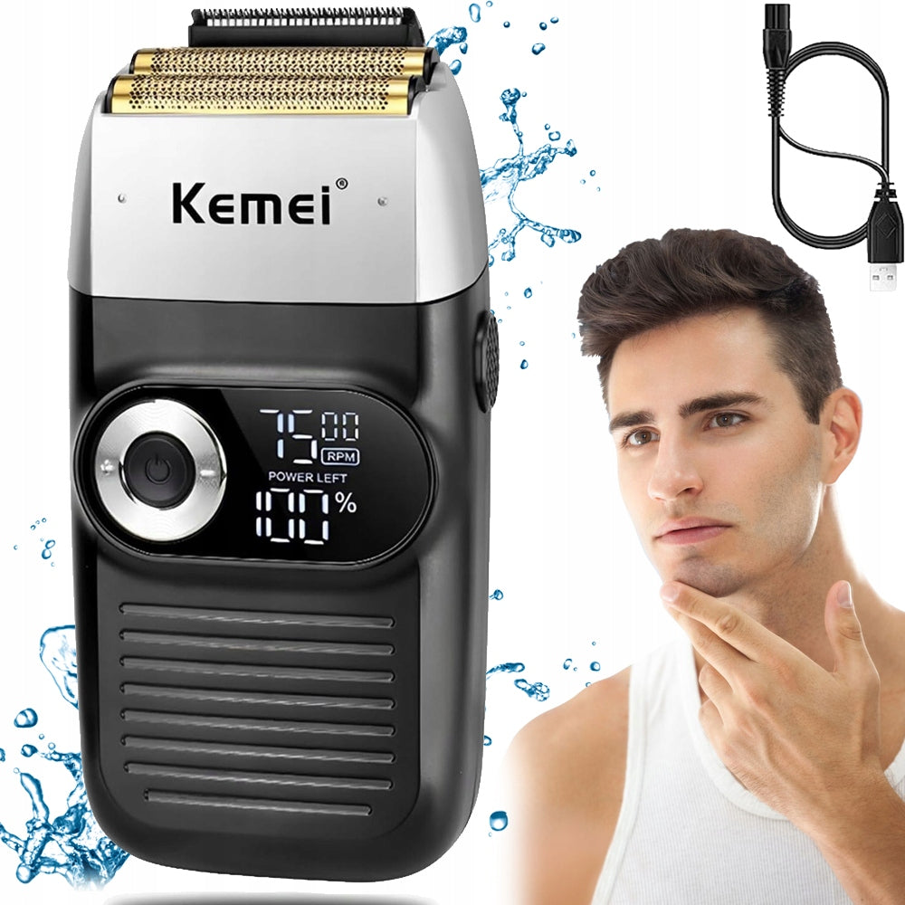 ELECTRIC SHAVER WITH HEAD BEARD TRIMMER RAZOR LCD 5W BLACK