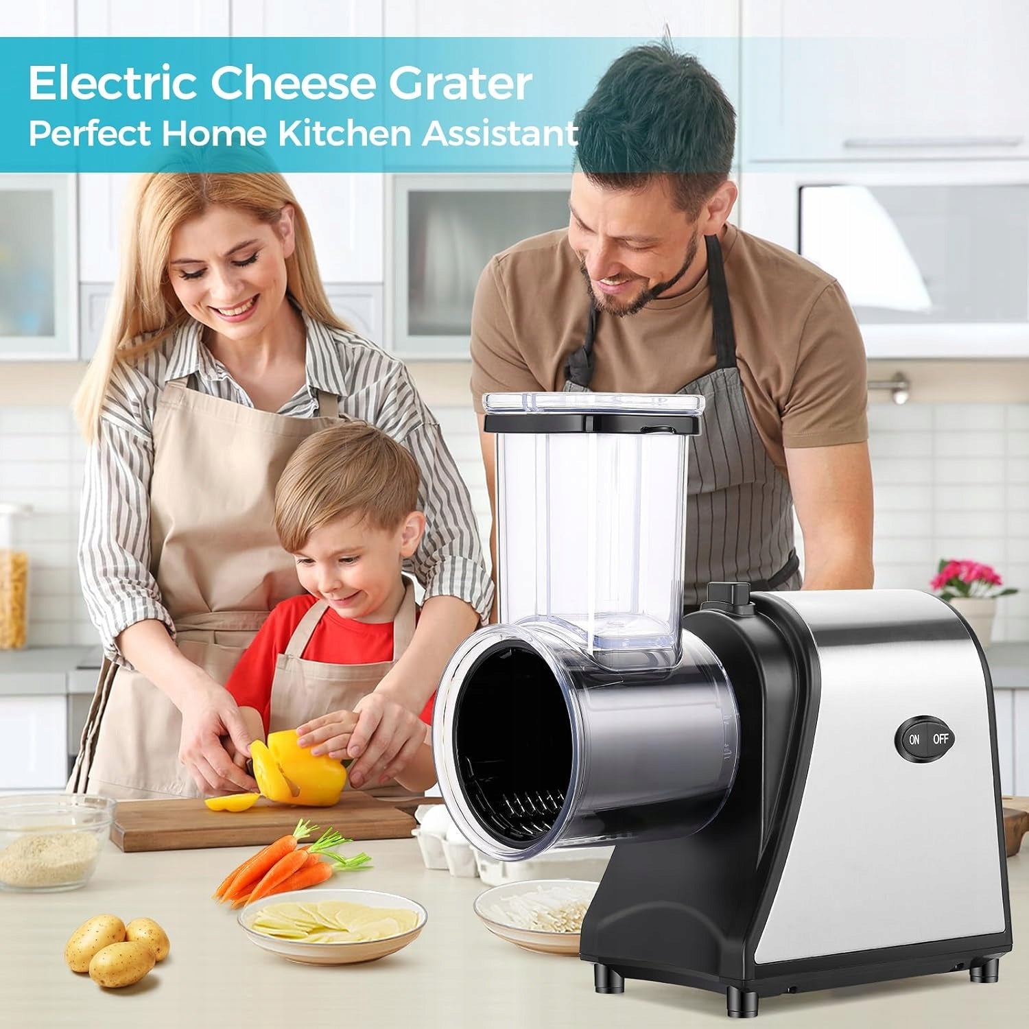 ELECTRIC SHREDDER 250W 5IN1 STAINLESS STEEL VEGETABLE GRATER Brand Coocheer