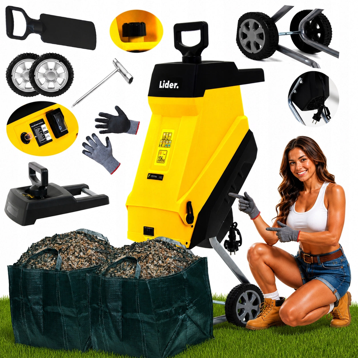 ELECTRIC SHREDDER STRONG SMOOTHBORE BRANCH CHIPPER 45MM 2xBASKET MAX