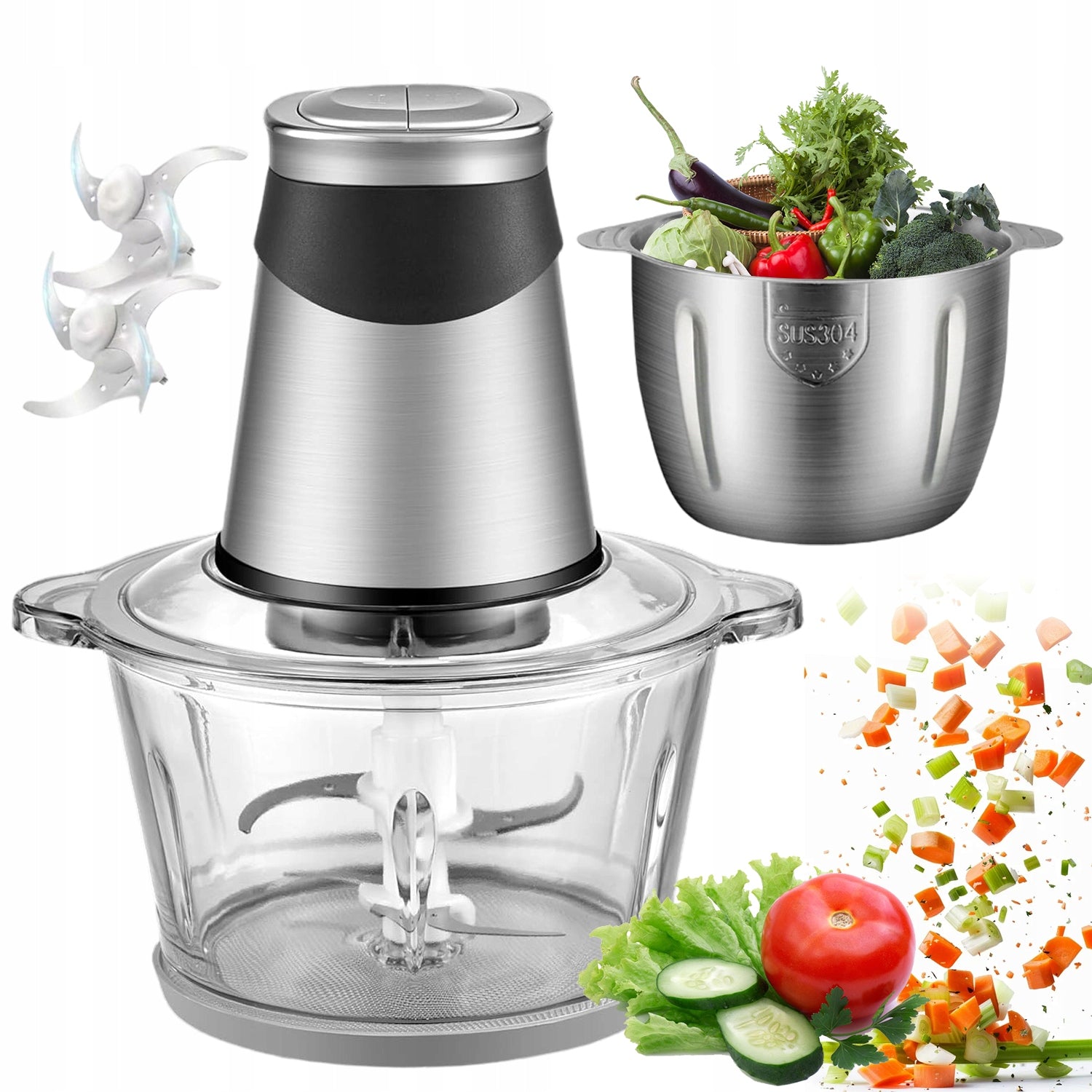 ELECTRIC SHREDDER VEGETABLE SHREDDER MEAT FOOD 2L+1.8L 500W