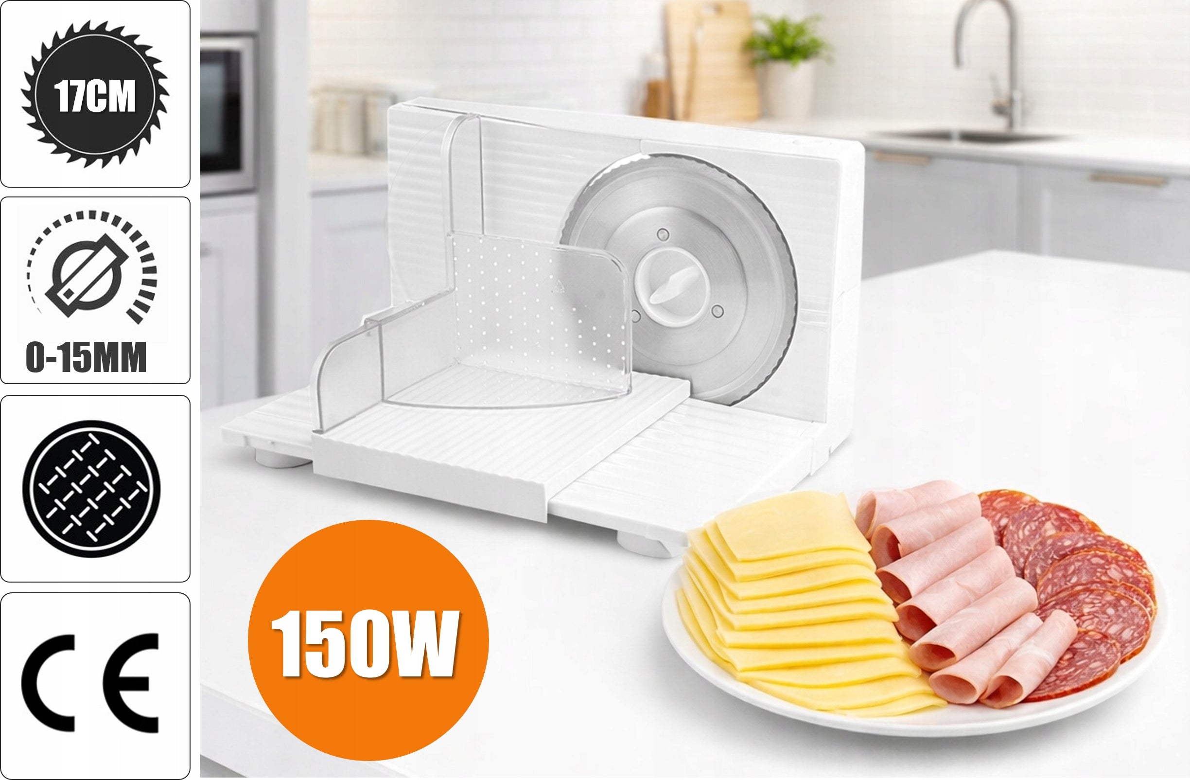 ELECTRIC SLICER FOR SAUSAGE BREAD SMOOTH ADJUSTMENT: 0-15MM 150W Packaging status original