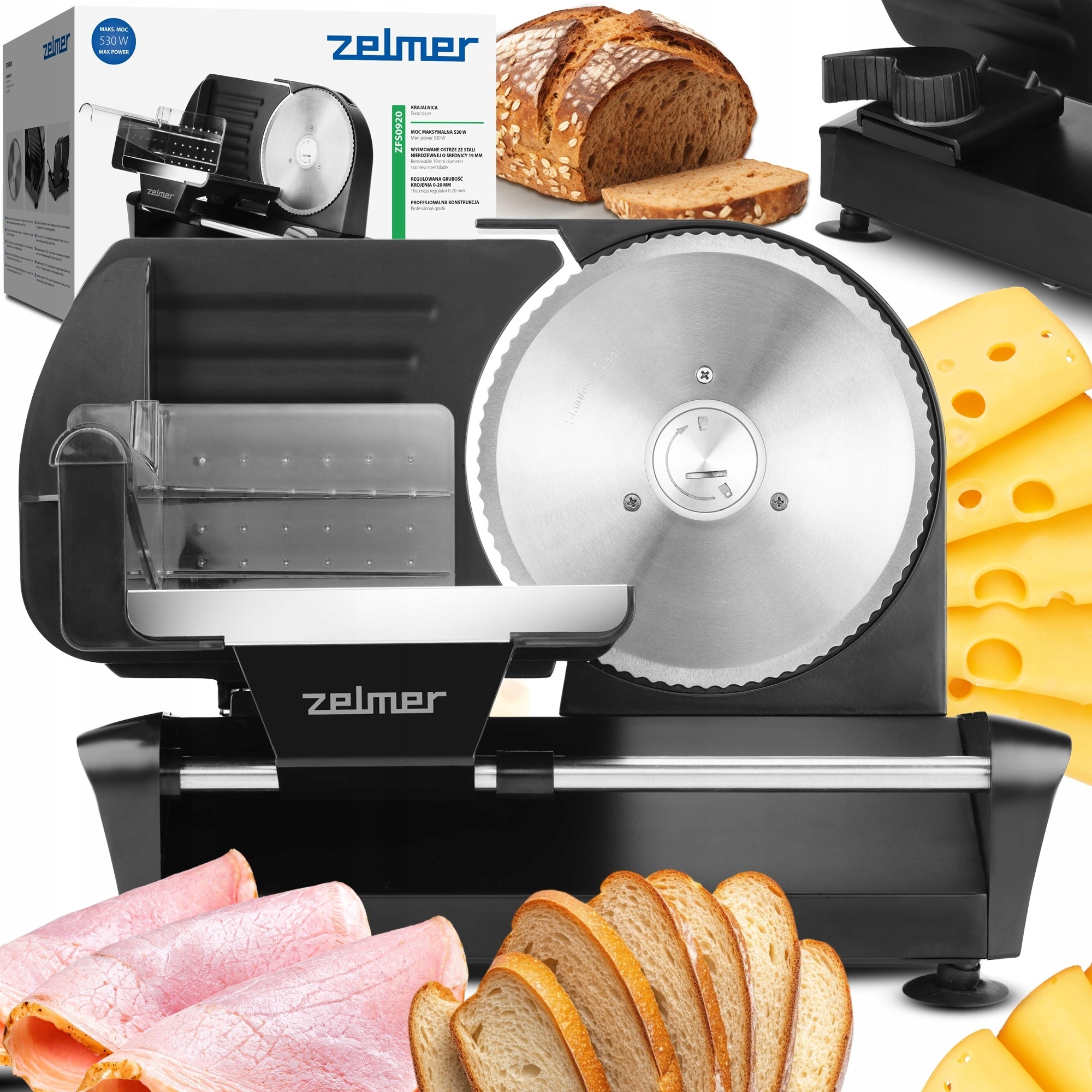 ELECTRIC SLICER ZELMER FOR BREAD CHEESE SAUSAGES ADJUSTABLE SLICING