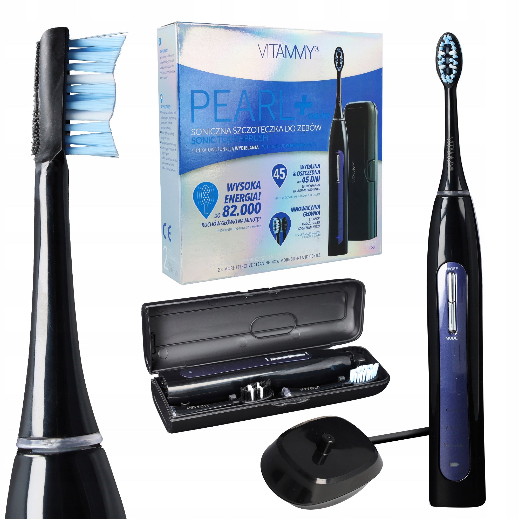 ELECTRIC SONIC TOOTHBRUSH + CASE VITAMMY PEARL+ BLACK