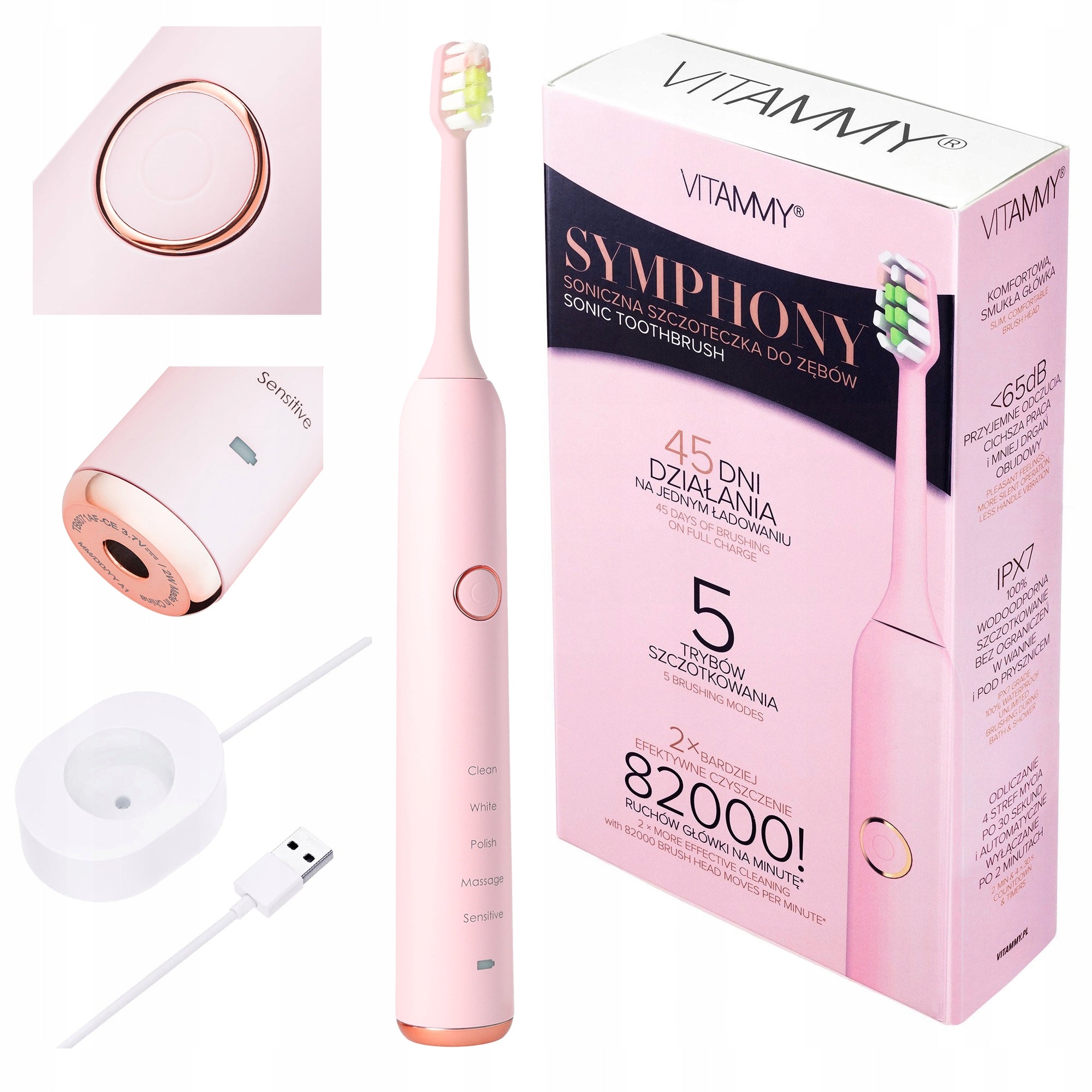 ELECTRIC SONIC TOOTHBRUSH VITAMMY SYMPHONY PINK