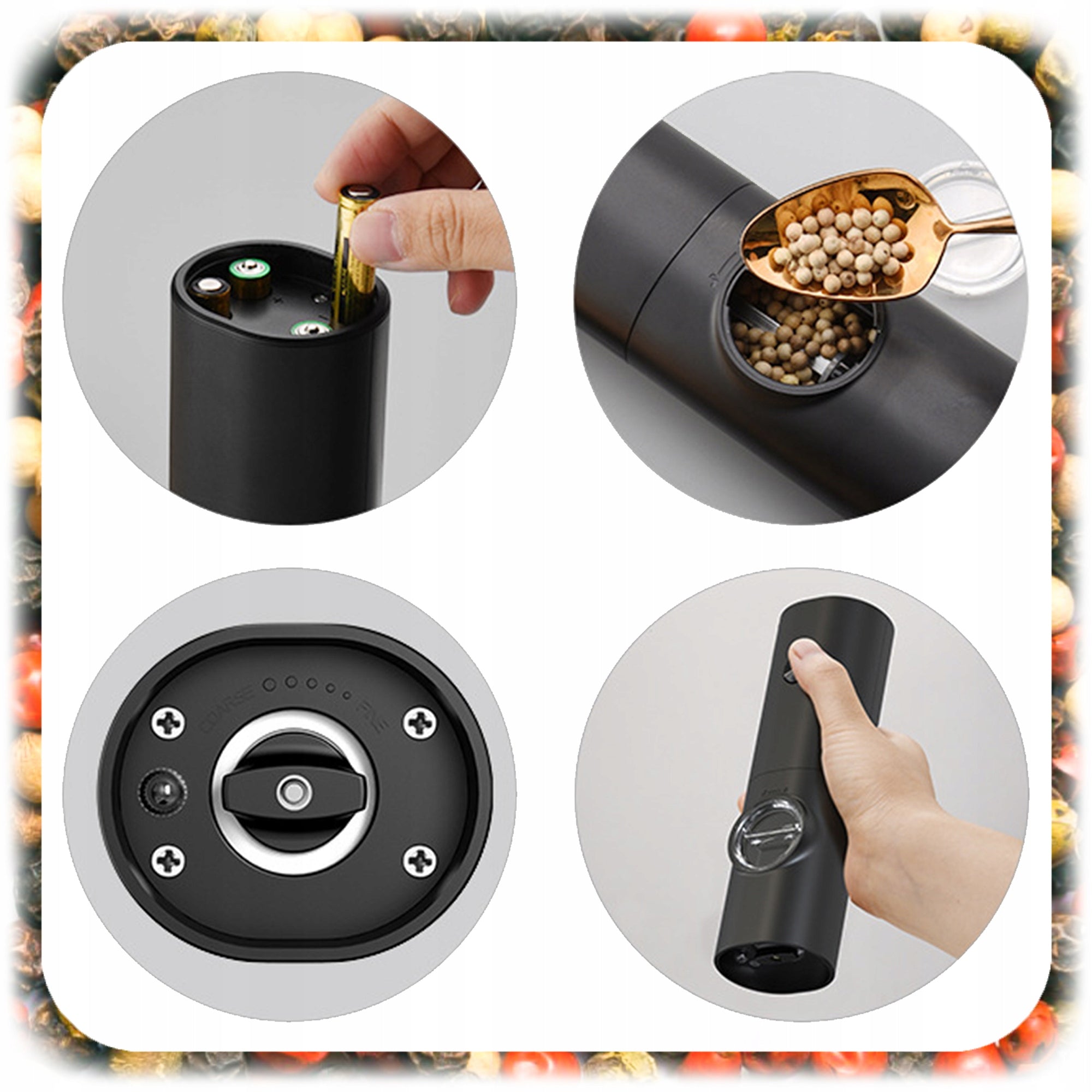ELECTRIC SPICE PEPPER SALT GRINDER SET OF 2PCS ADJUSTABLE STAND Manufacturer code 0066310