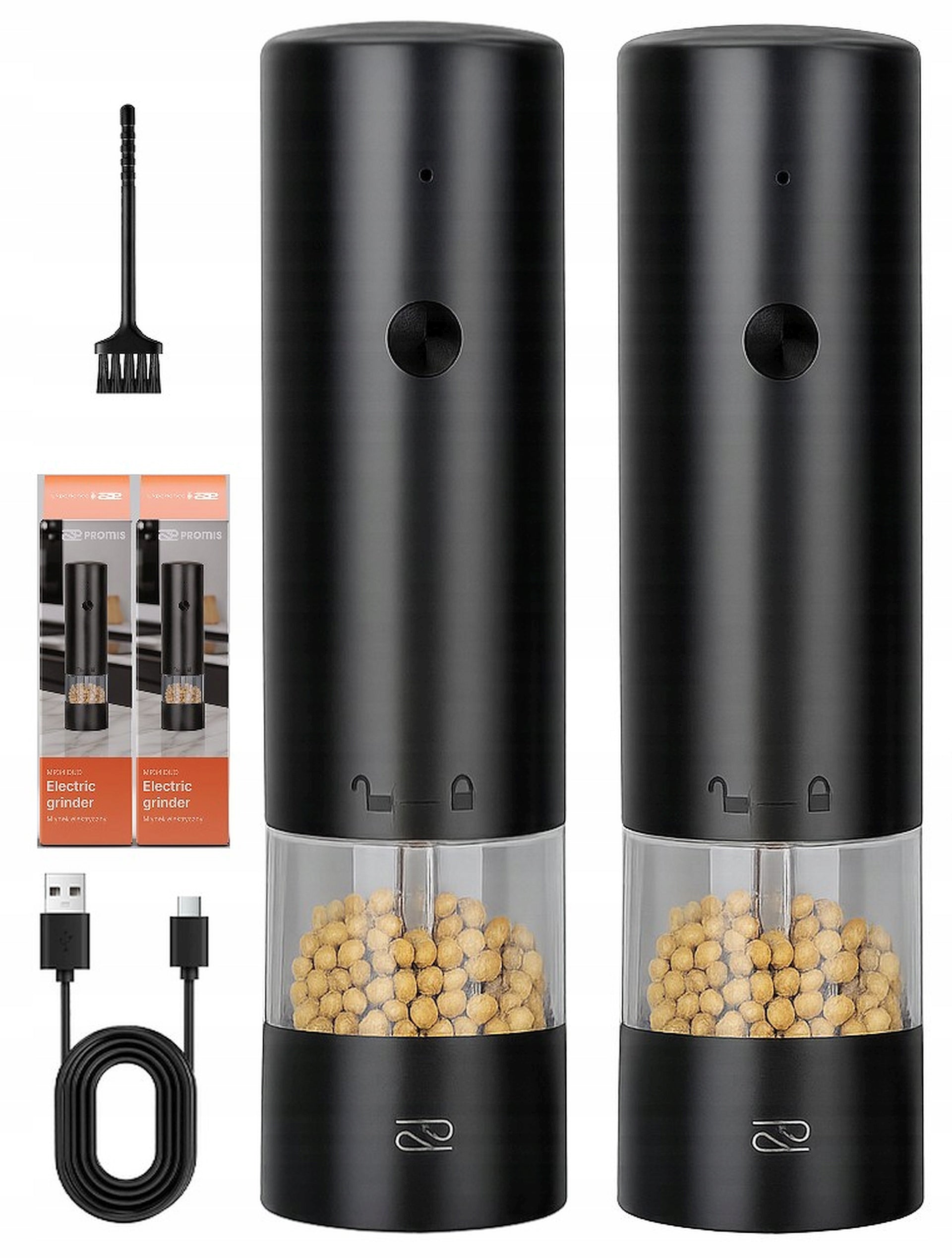 ELECTRIC SPICE SALT PEPPER GRINDER RECHARGEABLE USB-C SET OF 2