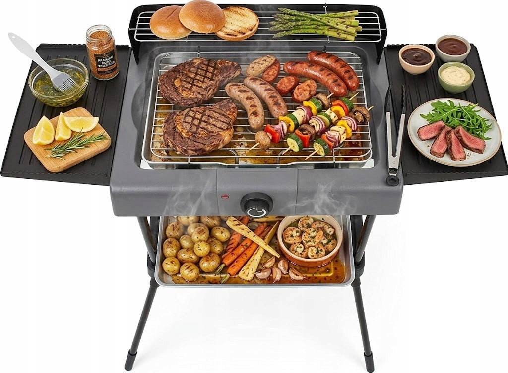 ELECTRIC STANDING GRILL For Garden And Kitchen TOASTER WITH FRAME 2400W SET Model Grill duży toster opiekacz kontaktowy składany