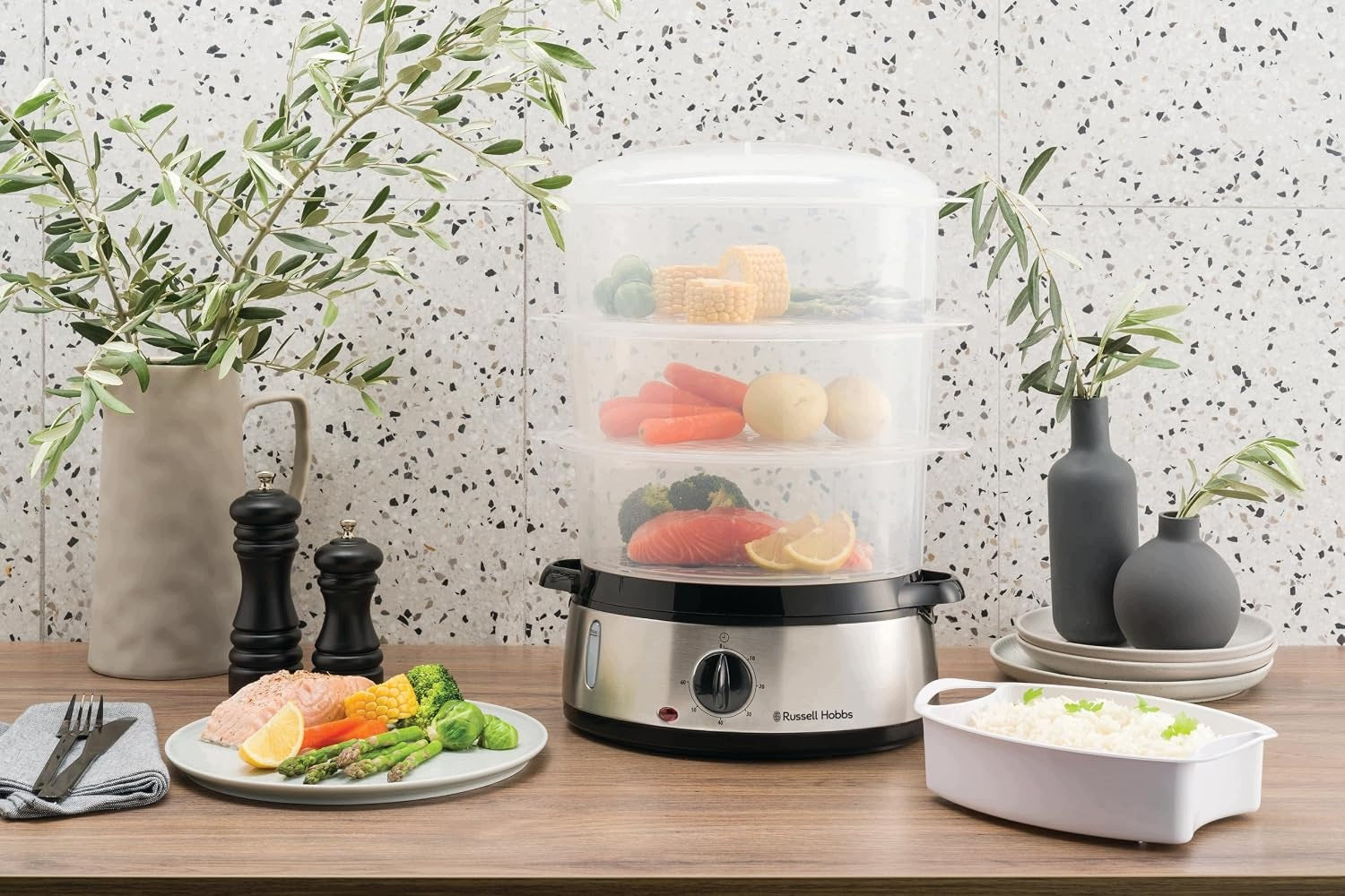 ELECTRIC STEAMER 9L 800W 3 LEVELS TIMER 60 MIN AUTOMATIC SHUTDOWN Packaging status original