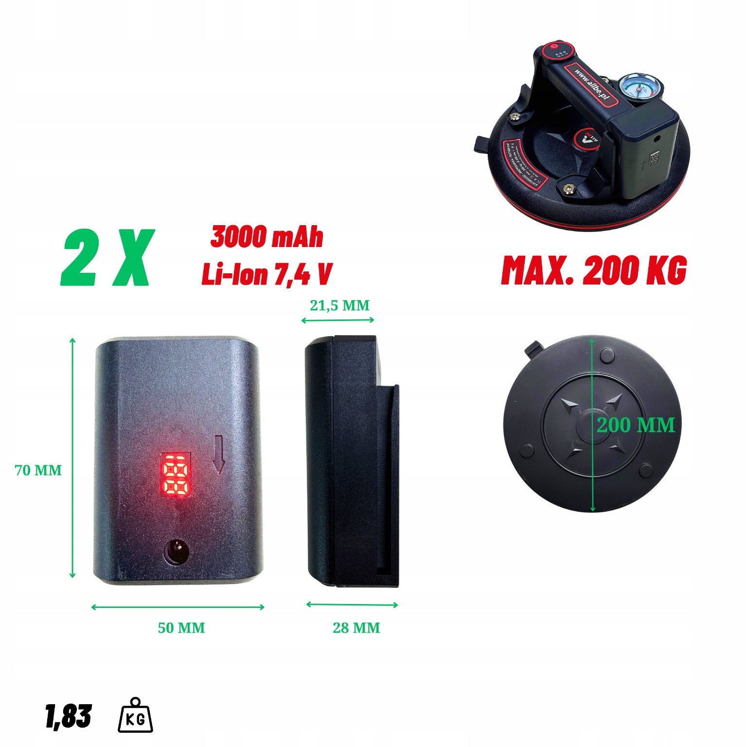 ELECTRIC SUCTION CUP FOR VACUUM TILES RECHARGEABLE WINDOW STONEWARE 2x aku Packaging status original