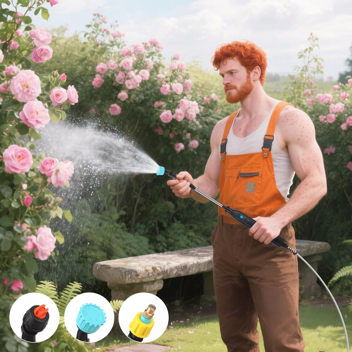 ELECTRIC TELESCOPIC GARDEN SPRAYER WITH 3 SPEEDS 4 NOZZLES Power supply rechargeable battery