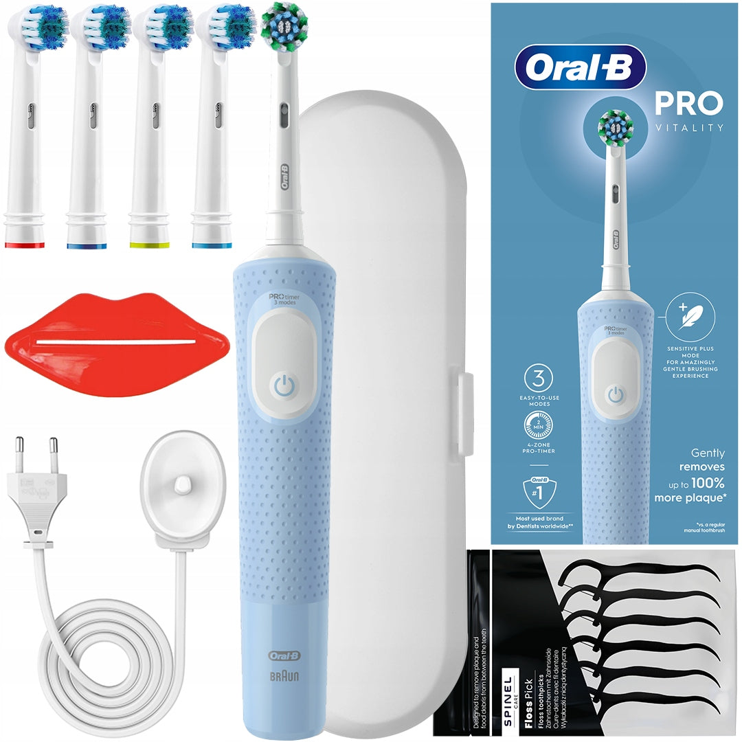 ELECTRIC TOOTHBRUSH ORAL-B VITALITY PRO D103 BLUE CASE TIPS FREEBIES