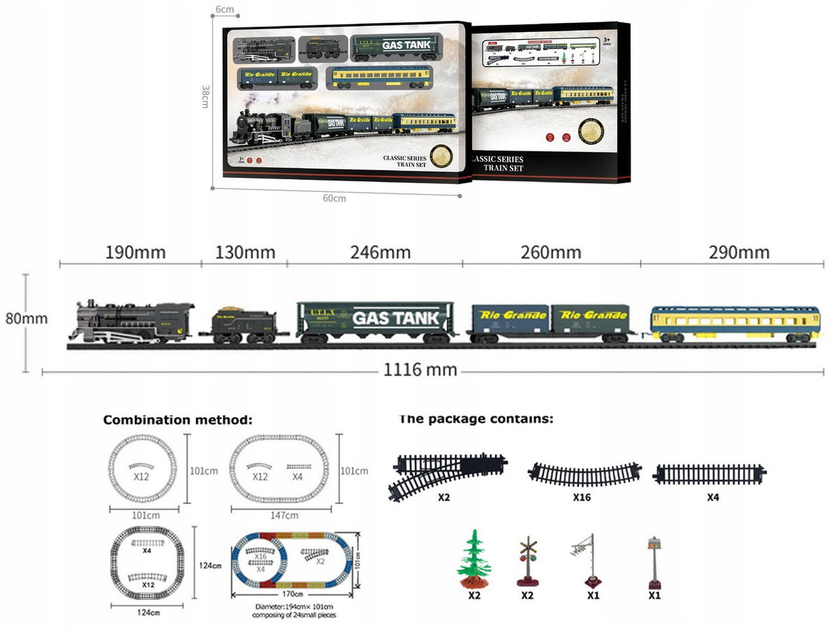ELECTRIC TRAIN FENFA LOCOMOTIVE WITH WAGONS TRACKS OF LIGHT