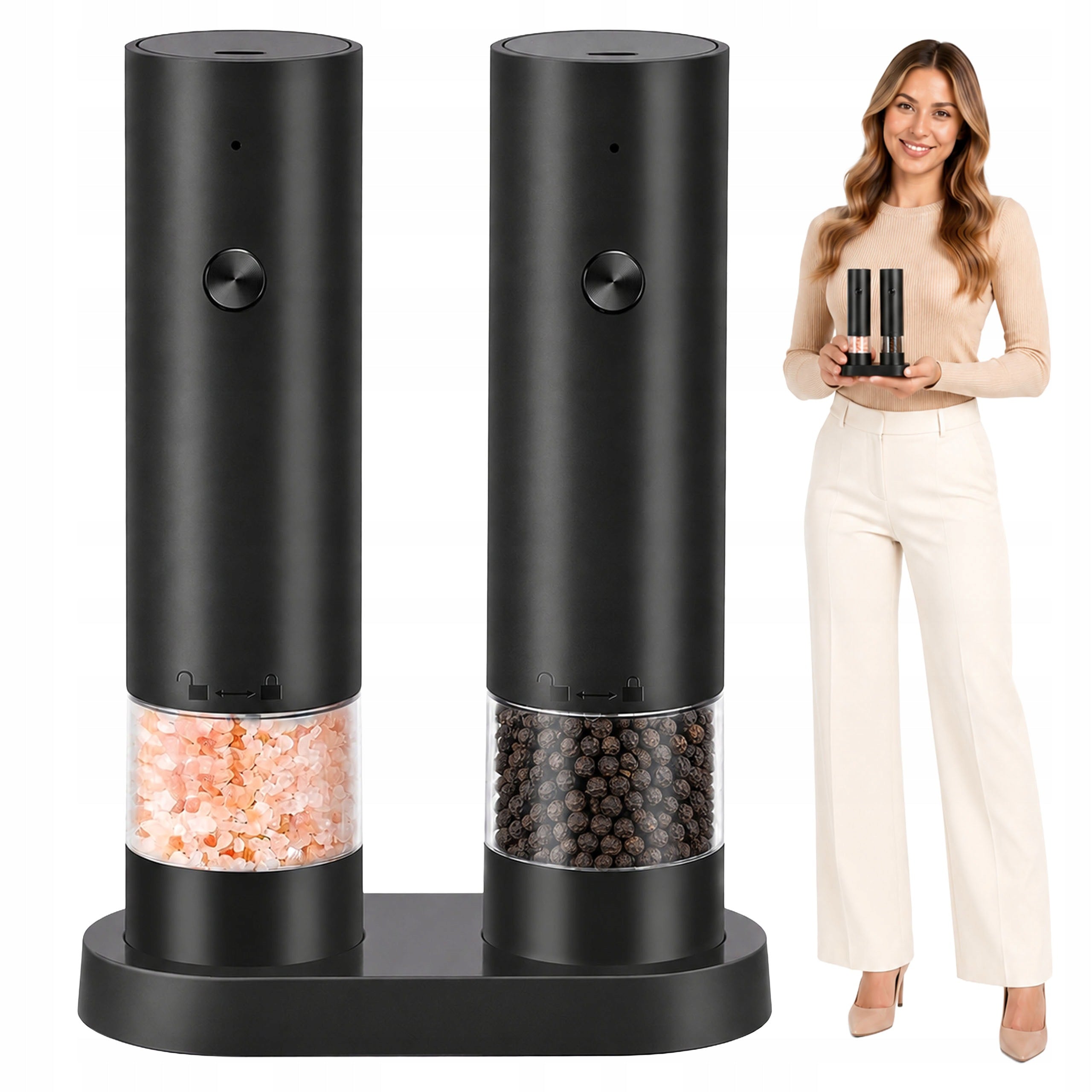 ELECTRIC USB-C PEPPER GRINDER SALT SPICES 2 PIECES SET + CLEANER