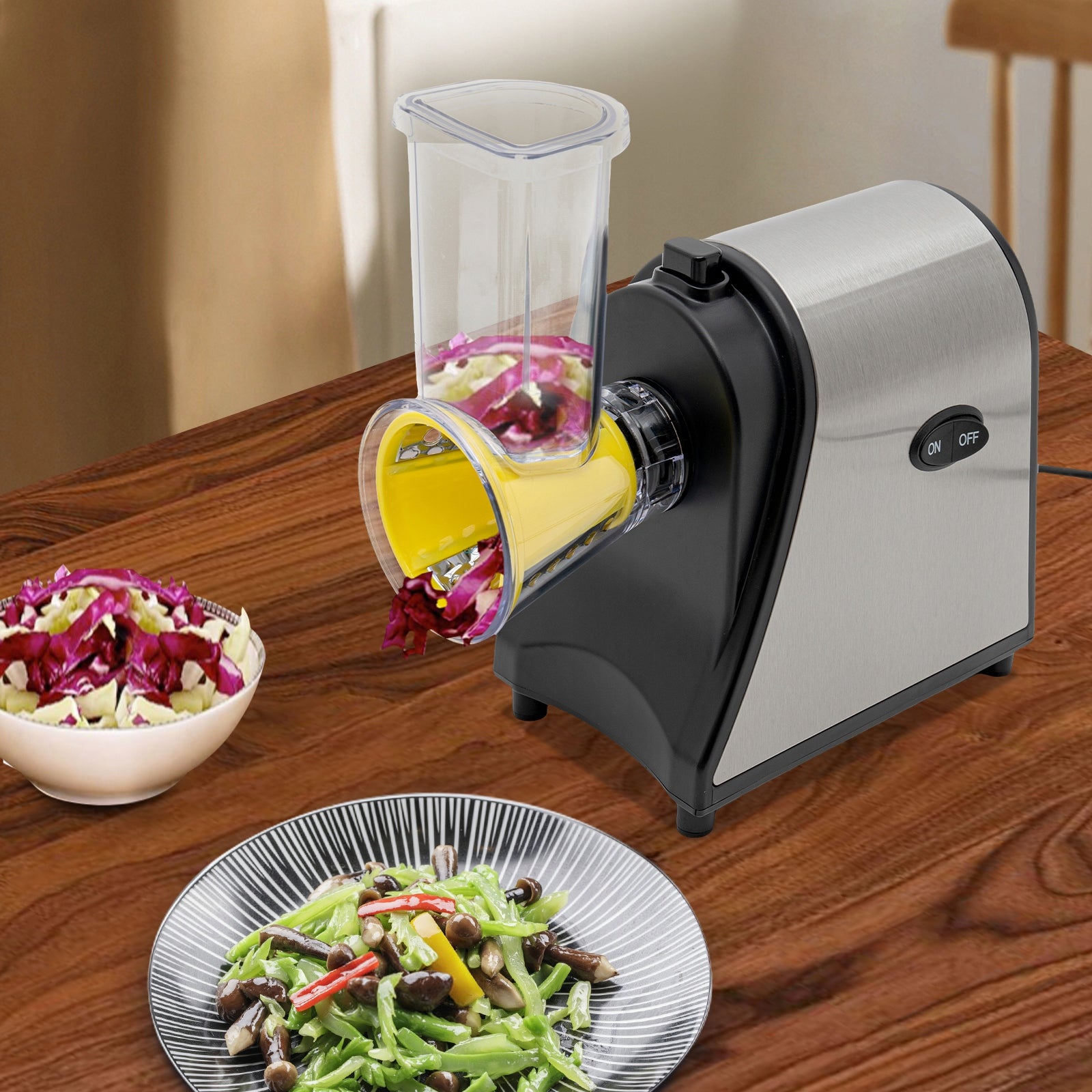 ELECTRIC VEGETABLE CUTTER 1000W WITH 5 CONES TABLETOP FOR CUTTING AUTOMATIC Packaging status original