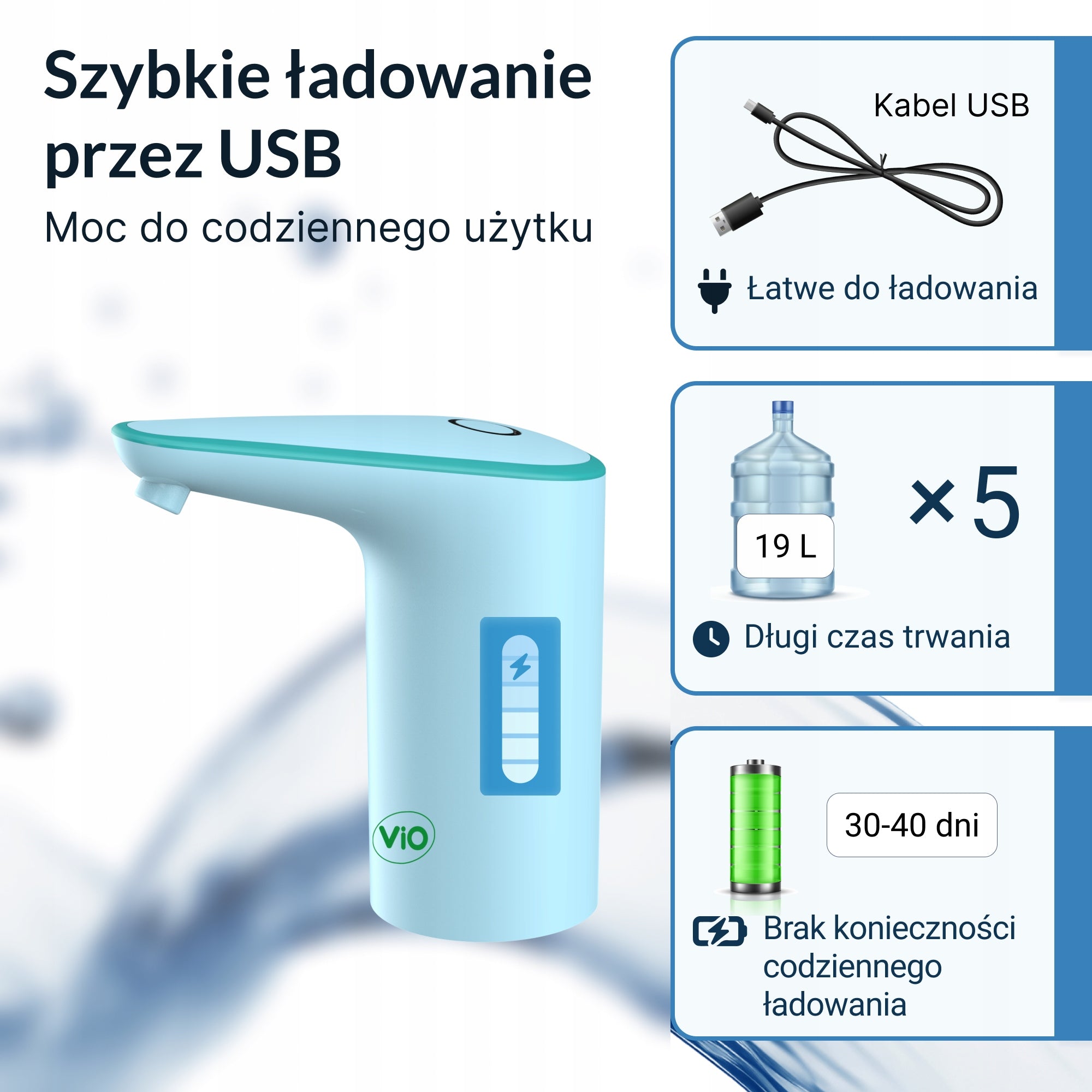 ELECTRIC WATER PUMP ViO E11 BLUE – WIRELESS WATER DISPENSER Manufacturer ViO