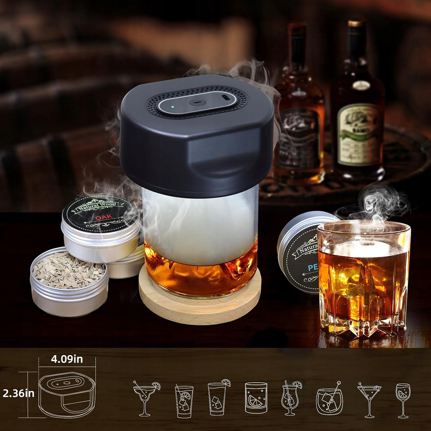 ELECTRIC WHISKEY AND COCKTAIL SMOKER WITH 6 WOOD CHIPS FOR DAD'S GUY Packaging status original