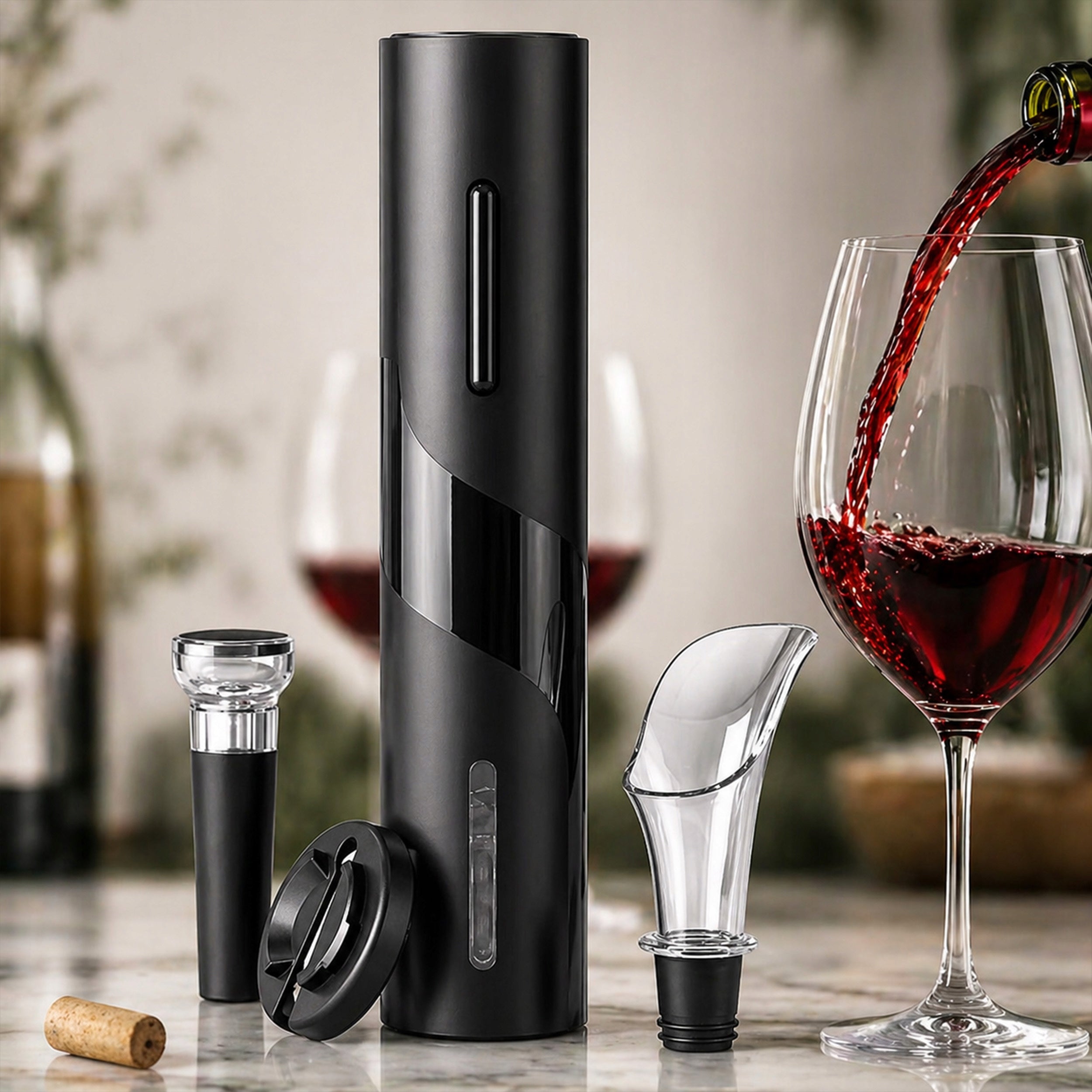 ELECTRIC WINE OPENER CORKSCREW AUTOMATIC RECHARGEABLE SET 5in1 Packaging status original