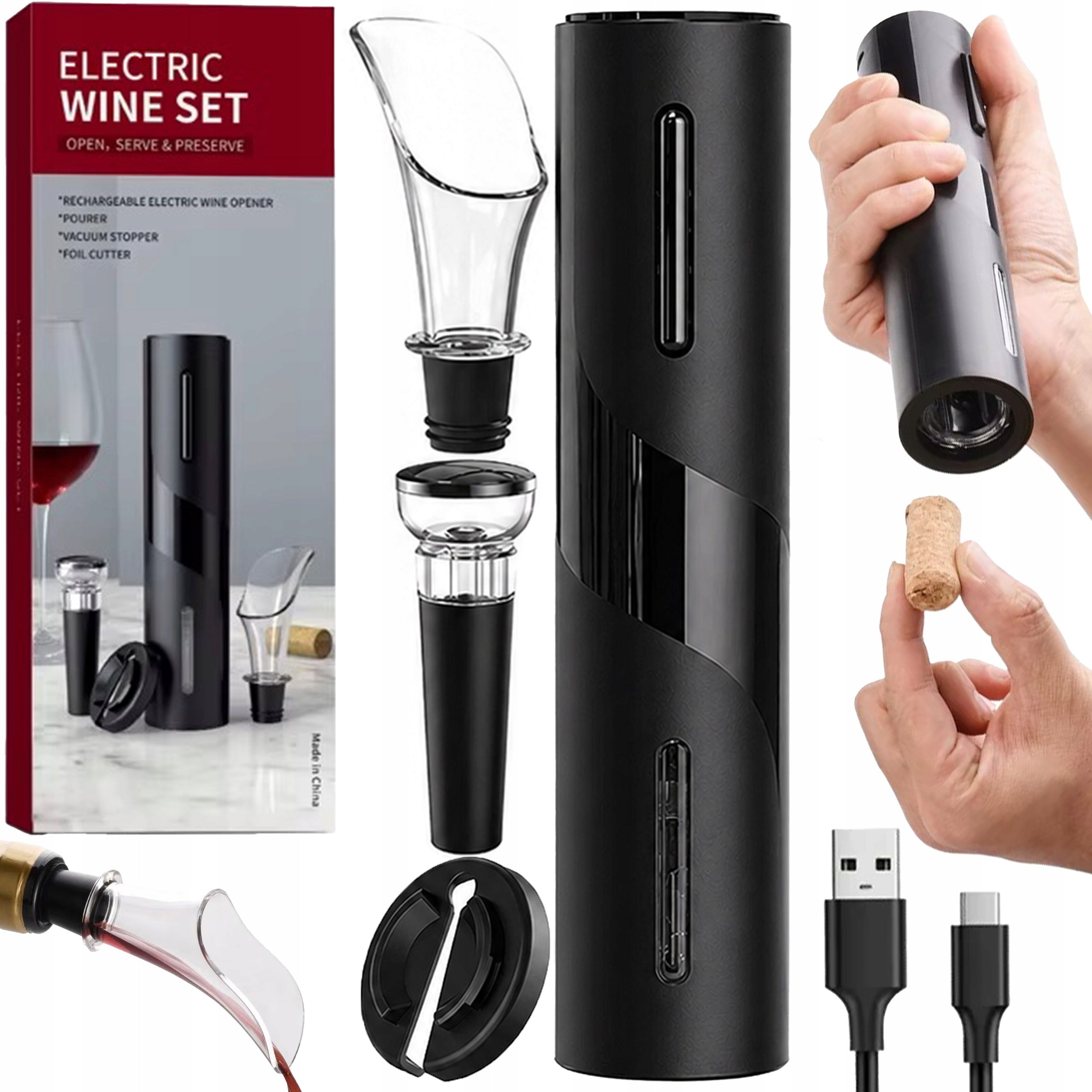 ELECTRIC WINE OPENER CORKSCREW AUTOMATIC RECHARGEABLE SET 5in1