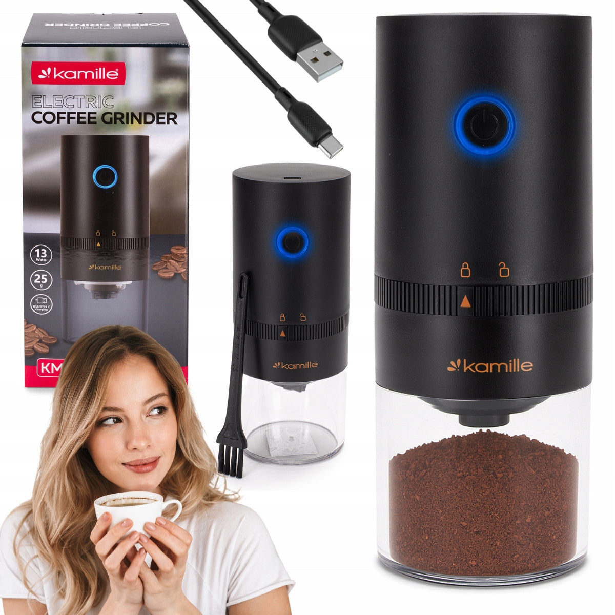 ELECTRIC WIRELESS GRINDER FOR GRINDING COFFEE INCANDESCENT TO USB KAMILLE EAN (GTIN) 5903148929200