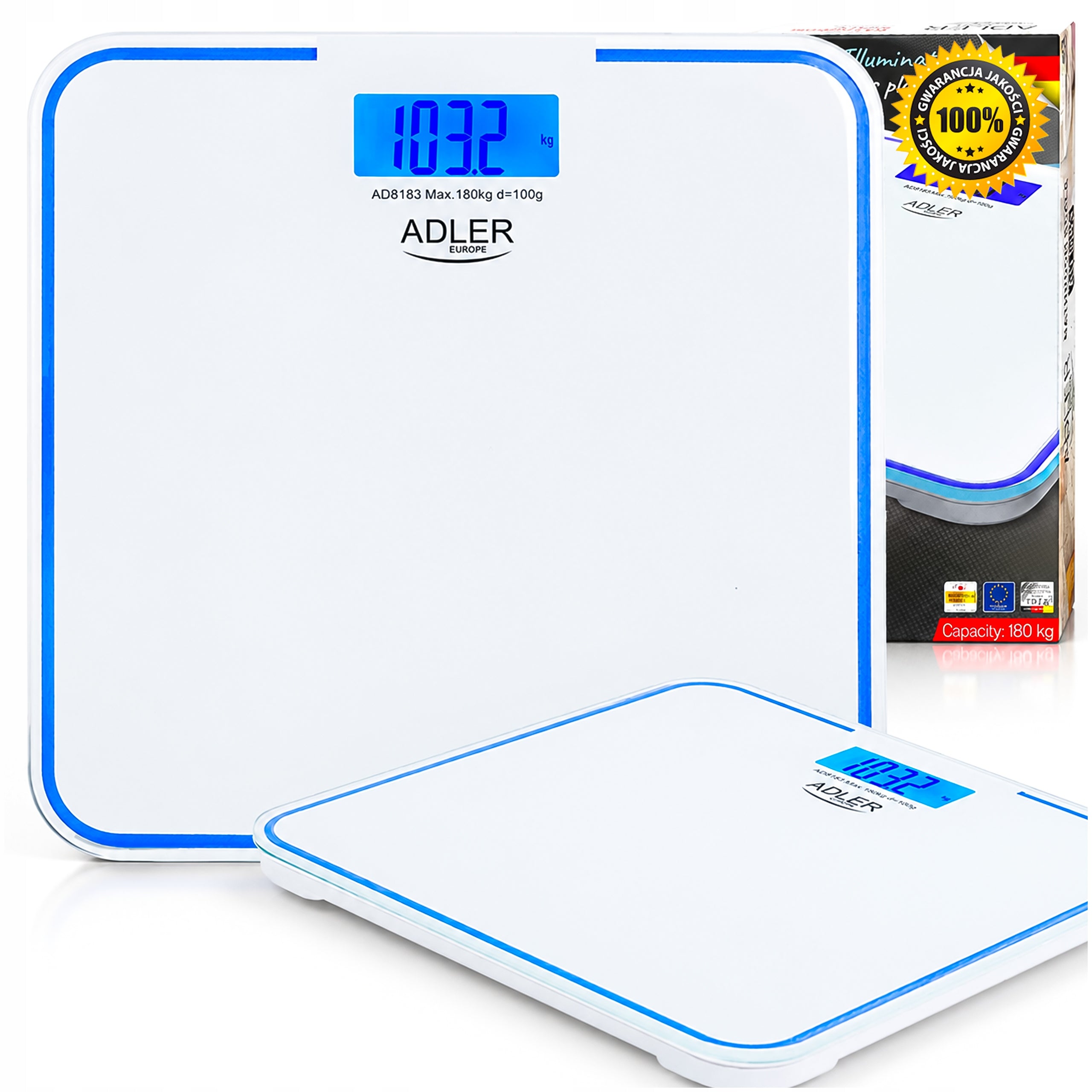ELECTRONIC BATHROOM SCALE ACCURATE 180 KG LCD ILLUMINATED WHITE