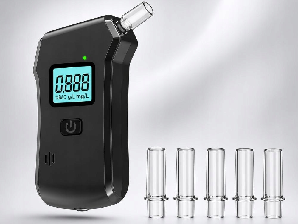 ELECTRONIC BREATHALYZER DIGITAL LCD FLASHLIGHT 5 MOUTHPIECES PRECISION BLACK Manufacturer code 27705
