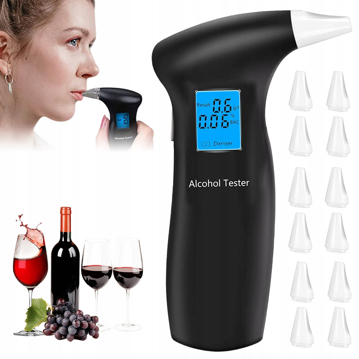 ELECTRONIC DIGITAL POLICE BREATHALYZER 12 MOUTHPIECES