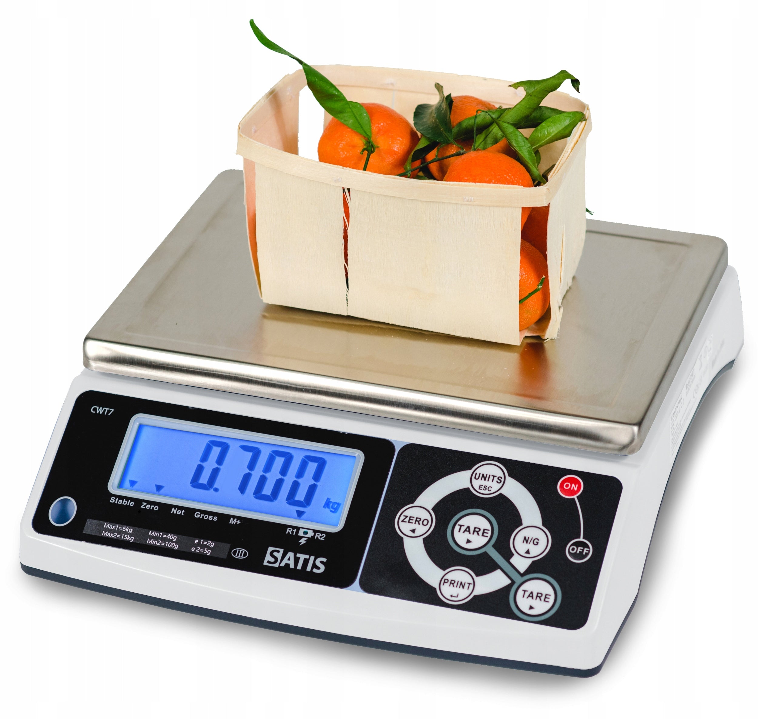 ELECTRONIC SHOP SCALE WITH LEGALIZATION EXACT TO THE STORE UP TO 30kg Additional information auto-off option tare function LCD display back light Polish subtitles built-in battery
