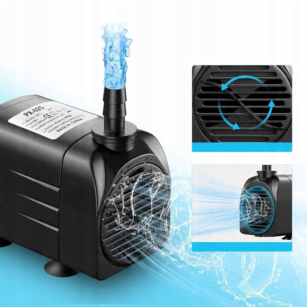 ELECTRONIC WATER PUMP AQUARIUM EYELETS FOUNTAIN WATERFALL 25W 2000L/h Manufacturer no brand