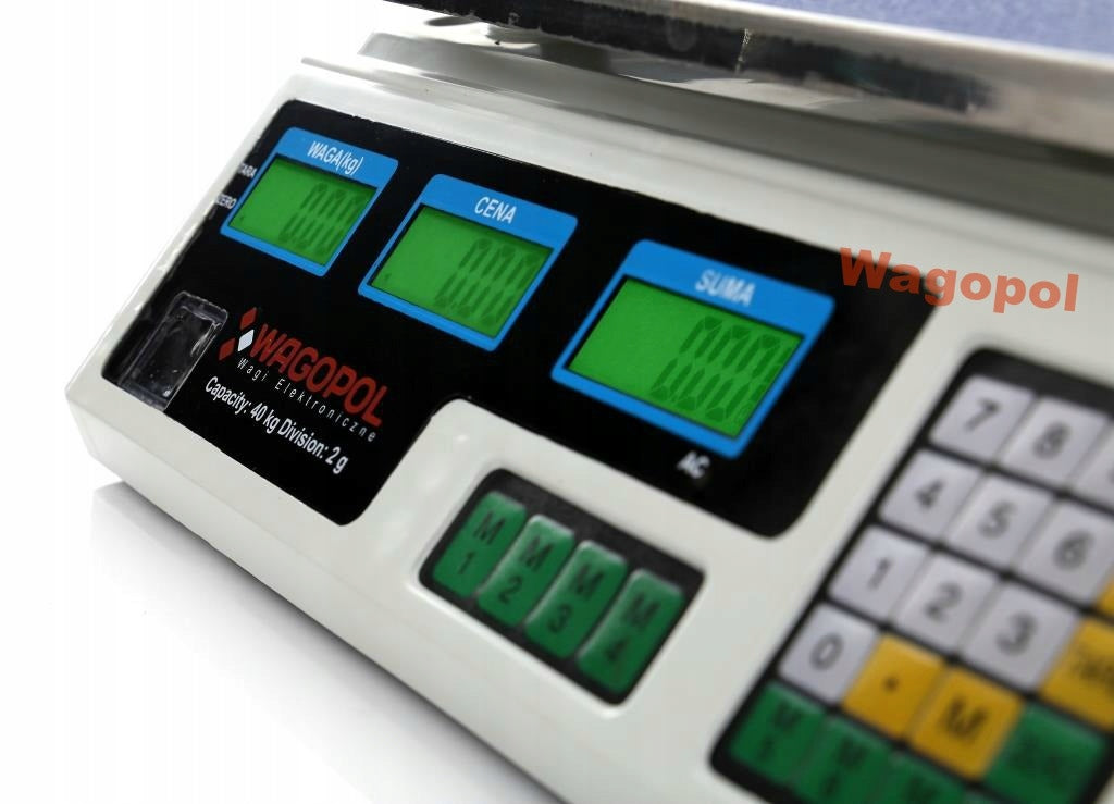 ELECTRONIC WEIGHT 40KG / 2g SHOP CALCULATION Additional information auto-off option tare function LCD display back light Polish subtitles built-in battery