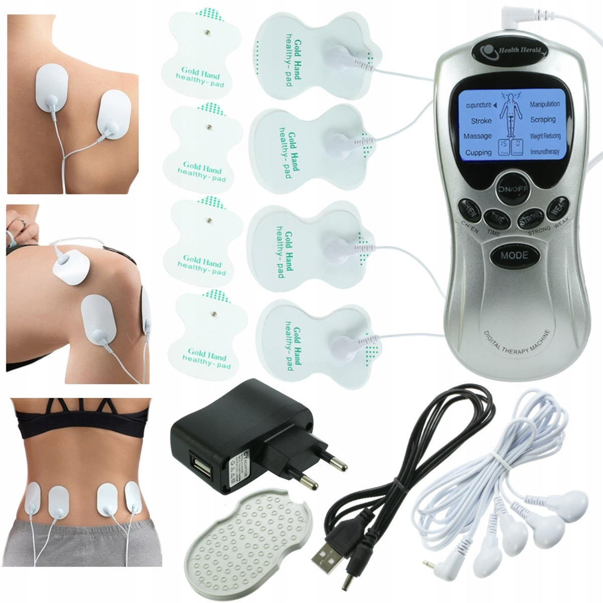 ELECTROSTIMULATOR NERVE MUSCLE MASSAGER TENS EMS ELECTRODE CURRENTS STRONG SET