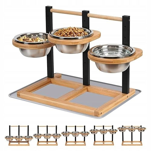 ELEVATED DOG BOWL 5 HEIGHT 3 BOWLS STEEL CAPACITY 1400ML