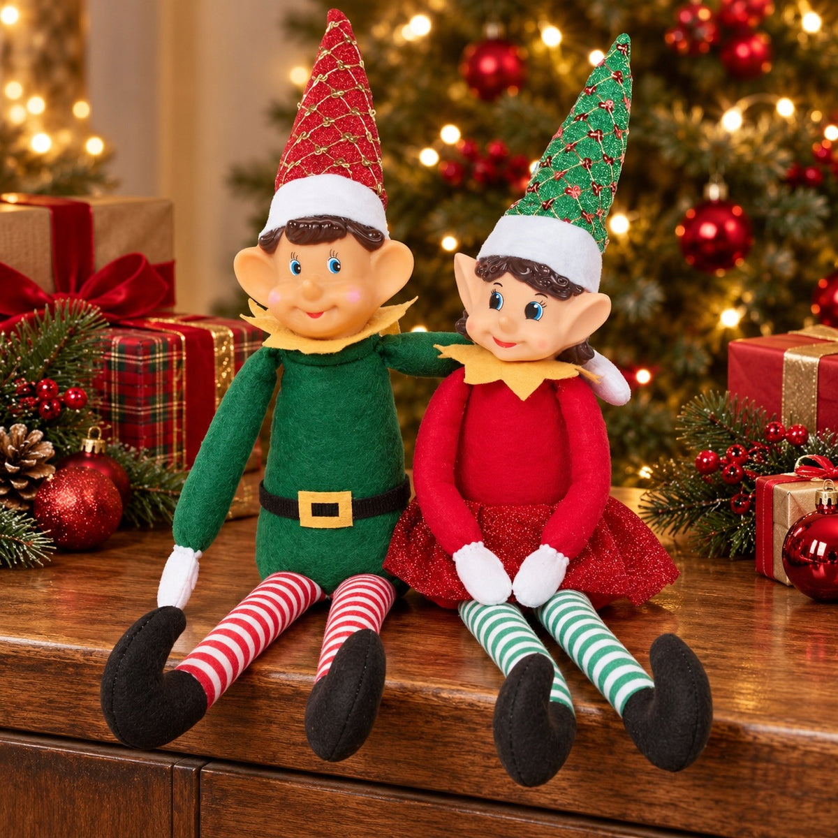 ELF MISCHIEVOUS COUPLE 2 PCS 40 CM BOY GIRL CHRISTMAS LEPRECHAUNS XMAS Brand Ecotech