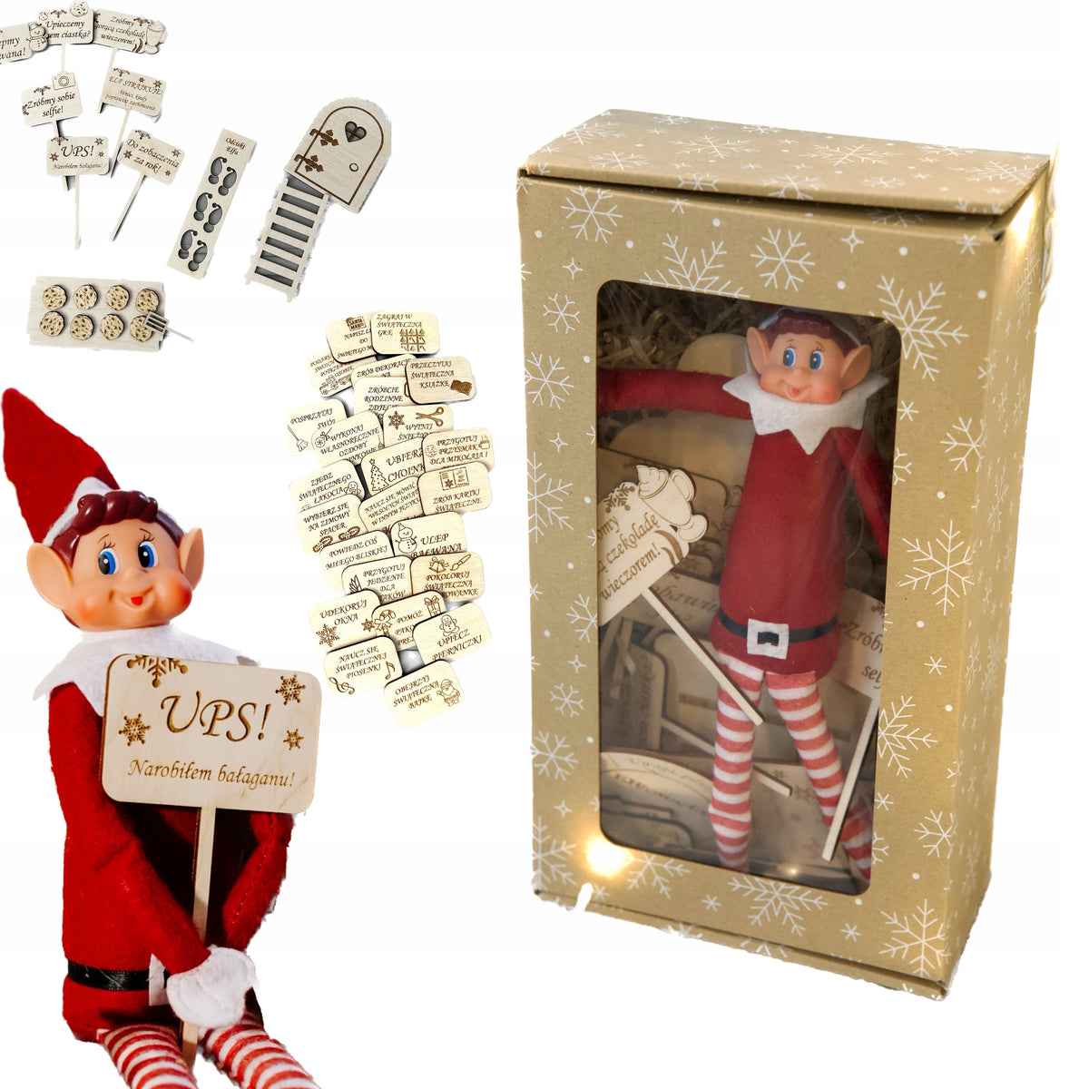 ELF MISCHIEVOUS FIGURINE DOOR SIGN SET ADVENT TASKS PAKA GADGETS