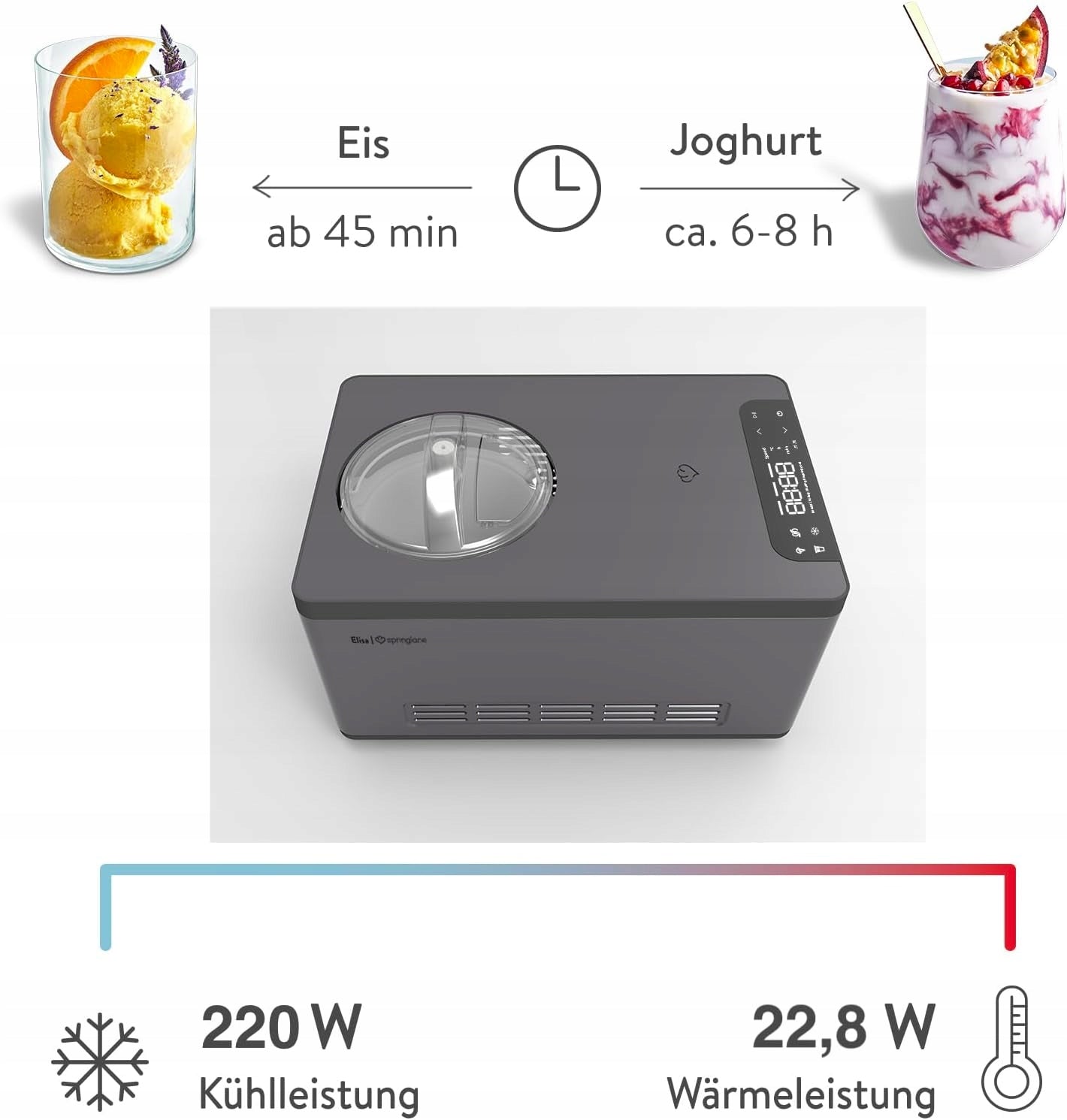 ELISA 2-IN-1 ICE CREAM AND YOGURT MACHINE WITH 220W COMPRESSOR Brand Springlane
