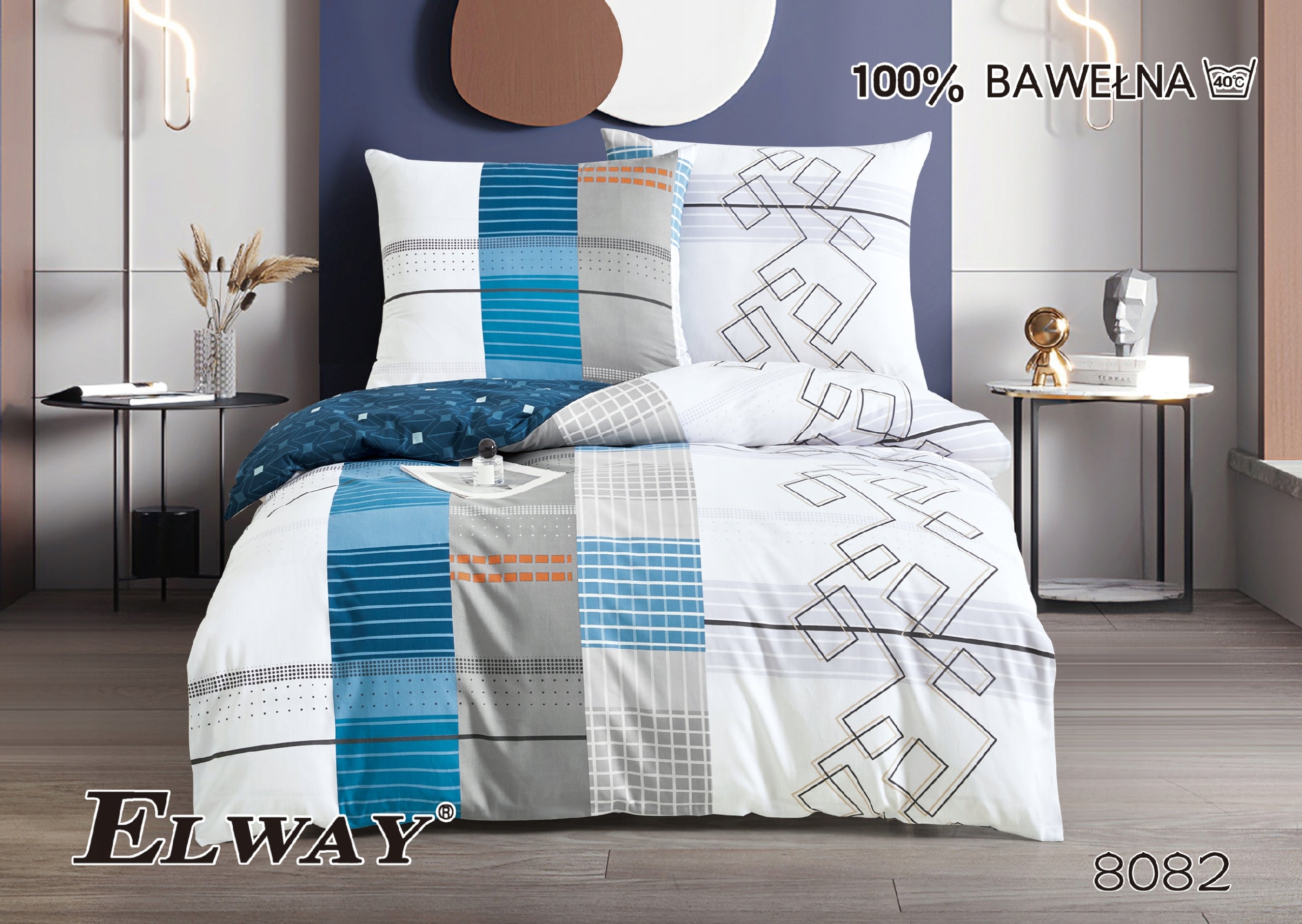 ELWAY Cotton Bedding 160x200 + 2x70x80 100% Cotton Packaging status original