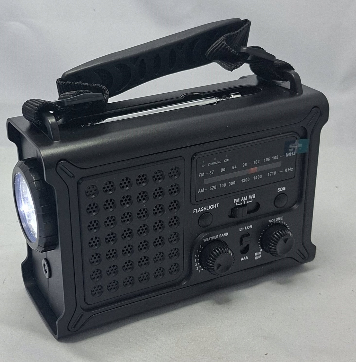 EMERGENCY PORTABLE WITH CRANK AM FM SOLAR FLASHLIGHT