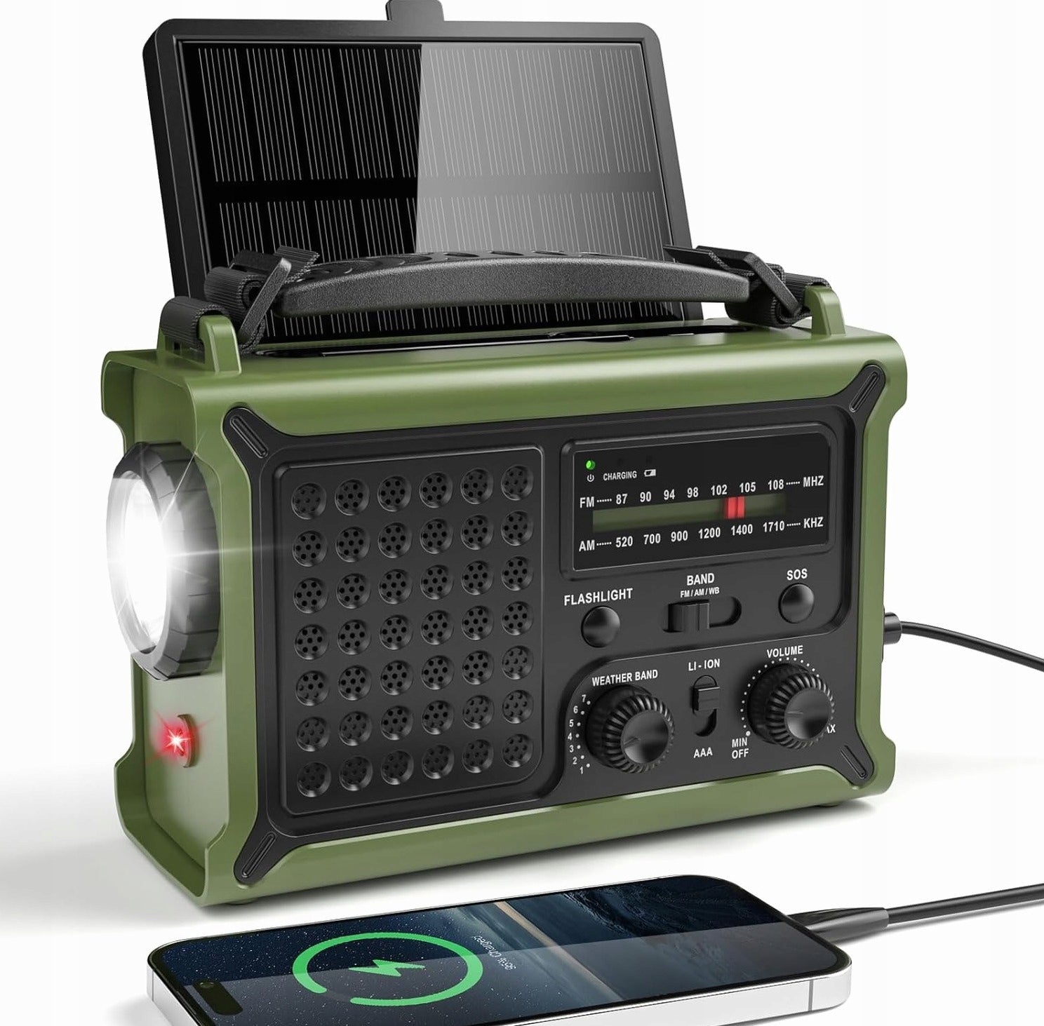 EMERGENCY SOLAR CRANK AM FM POWERBANK FLASHLIGHT SAUCE WATERPROOF