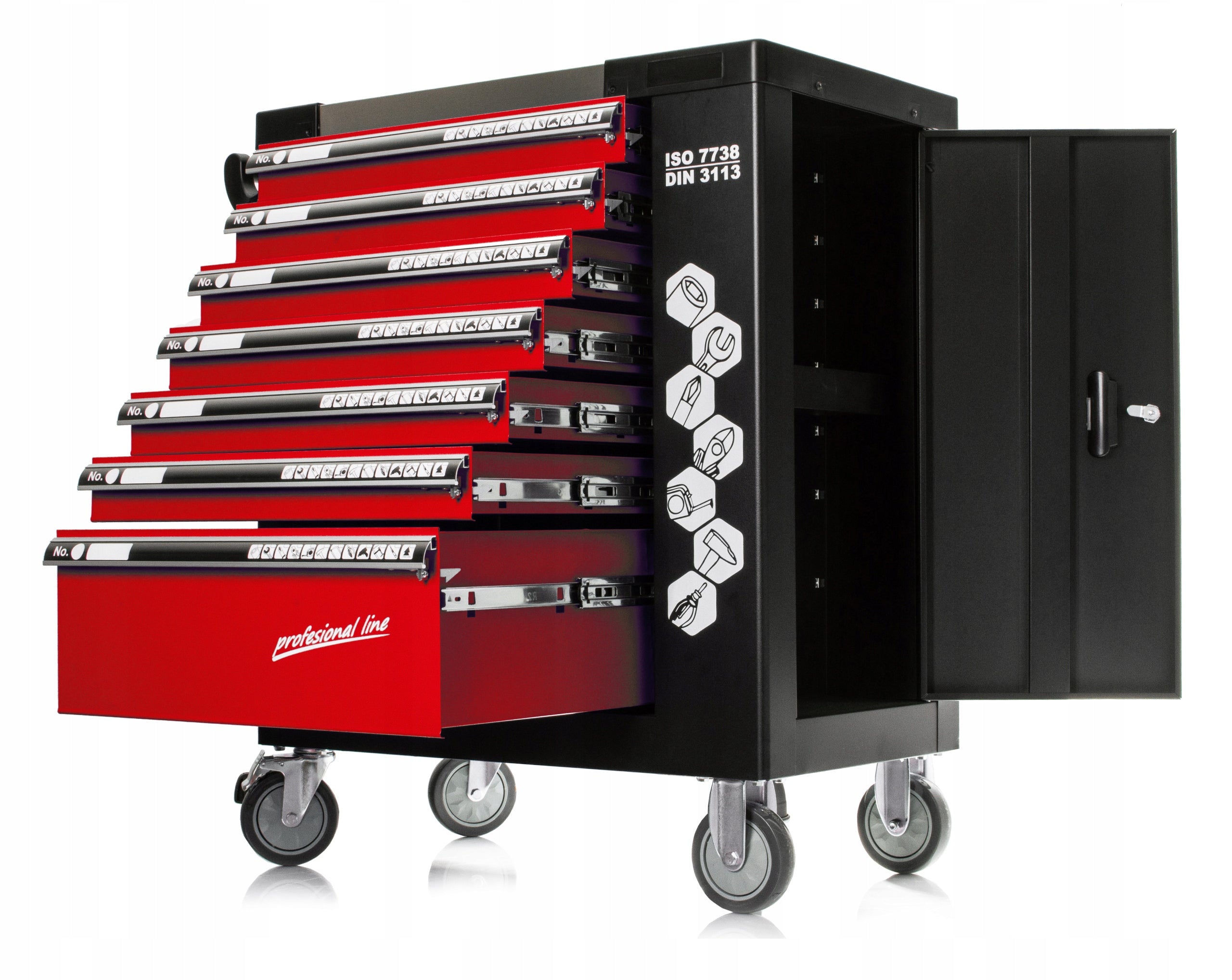 EMPTY WORKSHOP CABINET TOOL TROLLEY, SERVICE 7 DRAWERS, 2x STORAGE Manufacturer code M66596